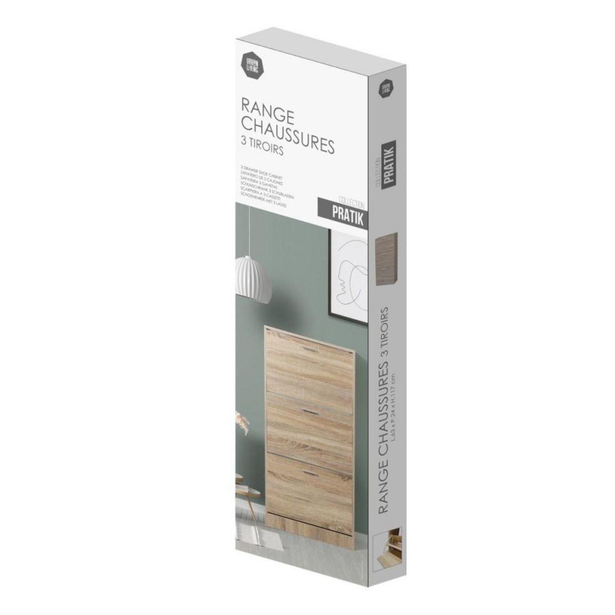 FORNORD Meuble à chaussures 3 tiroirs avec portes effet chêne