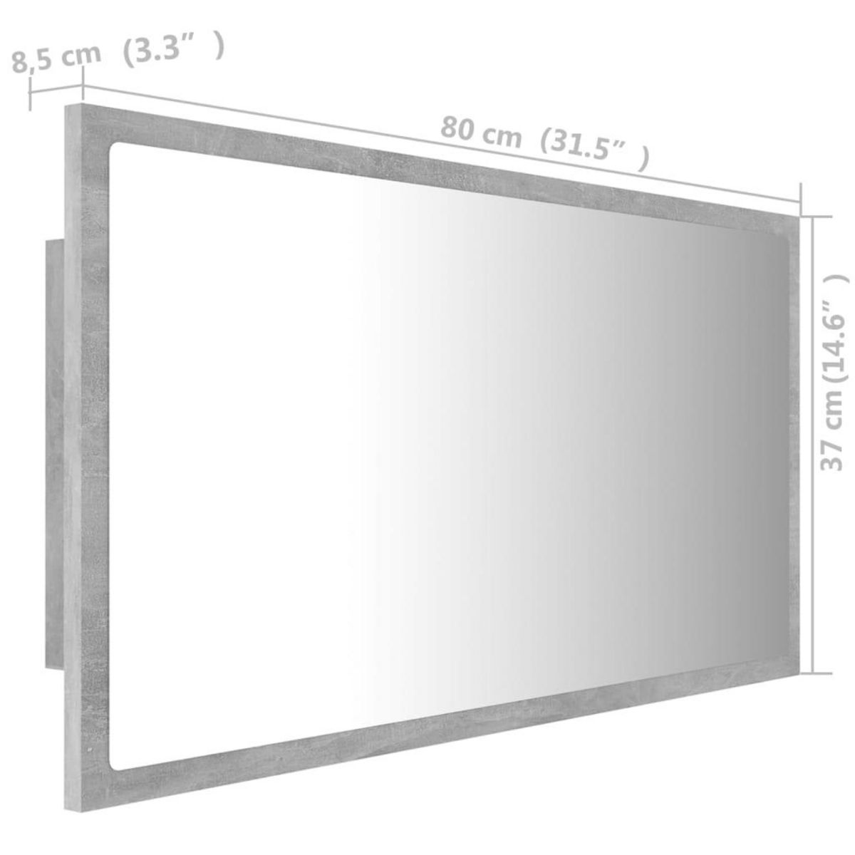 VIDAXL Miroir a LED de salle de bain Gris beton 80x8,5x37 cm Acrylique