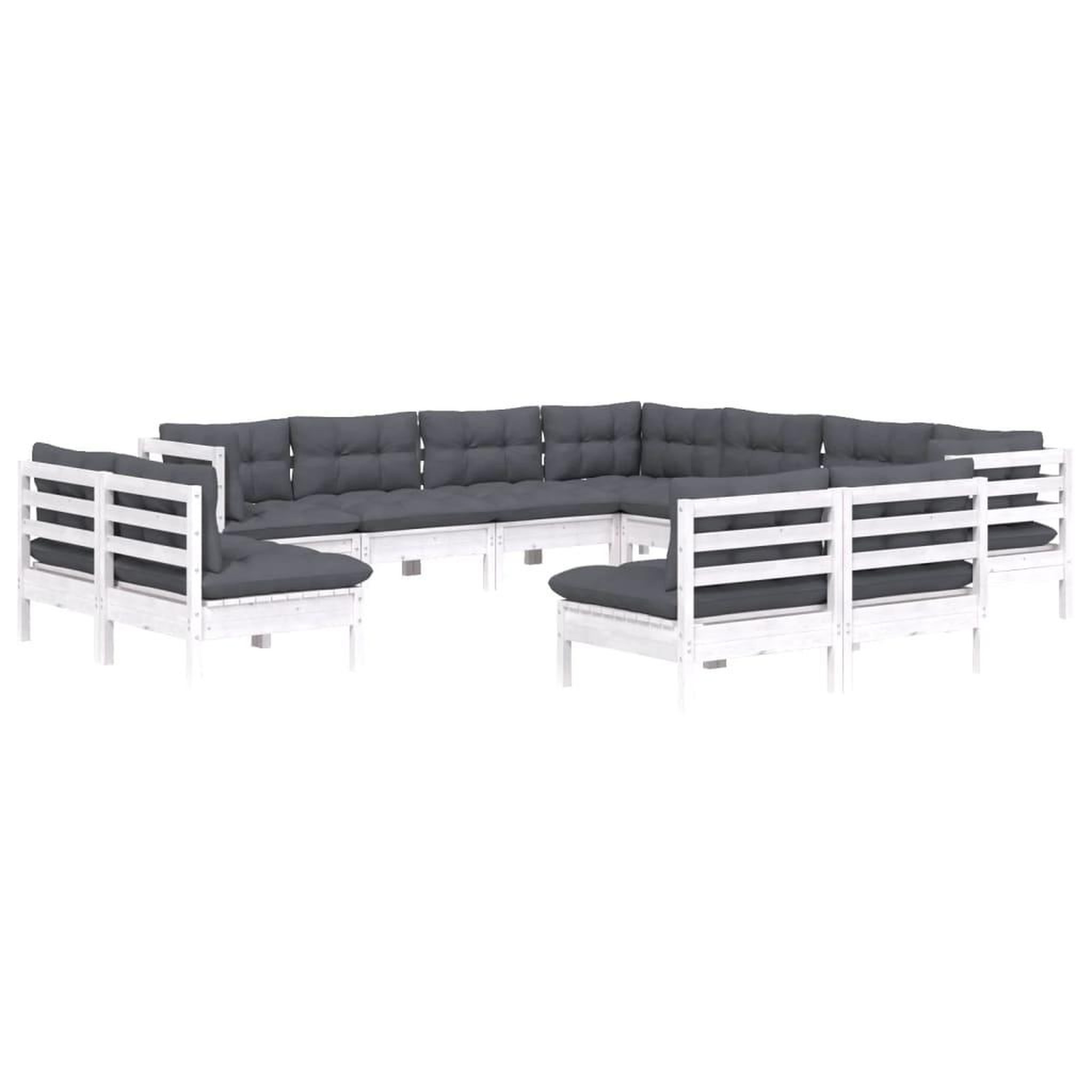 Voir la diapositive 3 : VIDAXL Salon de jardin 11 pcs avec coussins blanc bois de pin solide