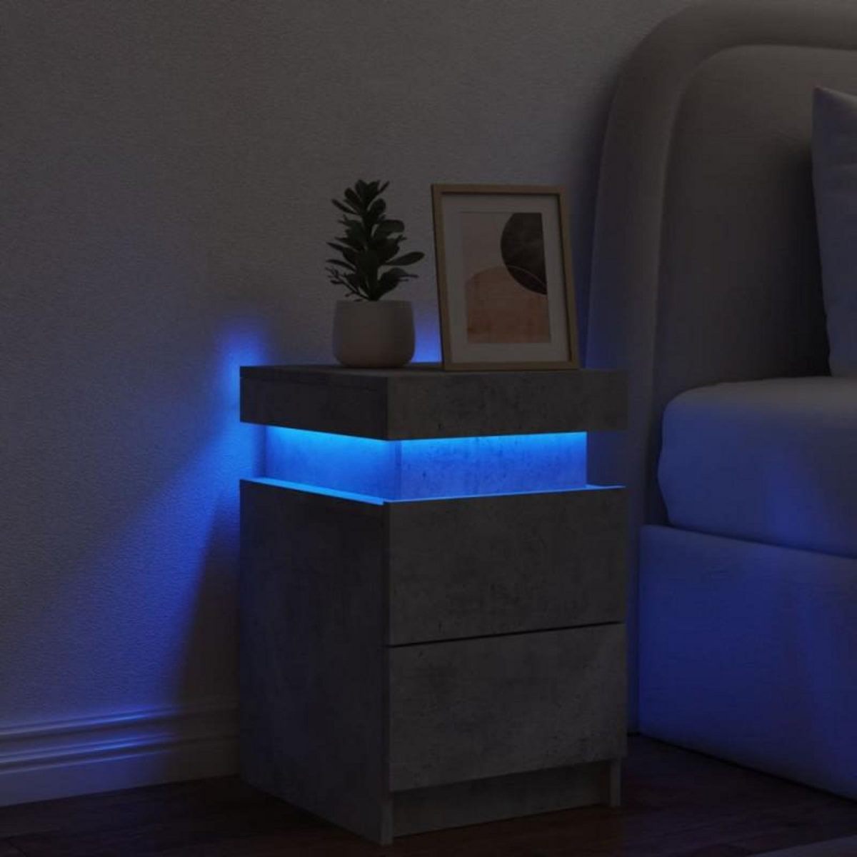 VIDAXL Table de chevet avec lumières LED gris béton 35x39x55 cm