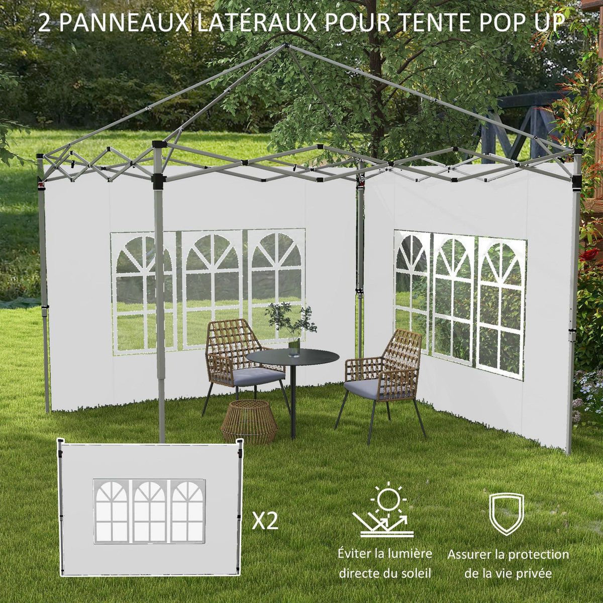OUTSUNNY Lot de 2 parois latérales pour tonnelle 3 x 3 m ou 3 x 4 m - bâches de barnum 295 x 195 cm blanc