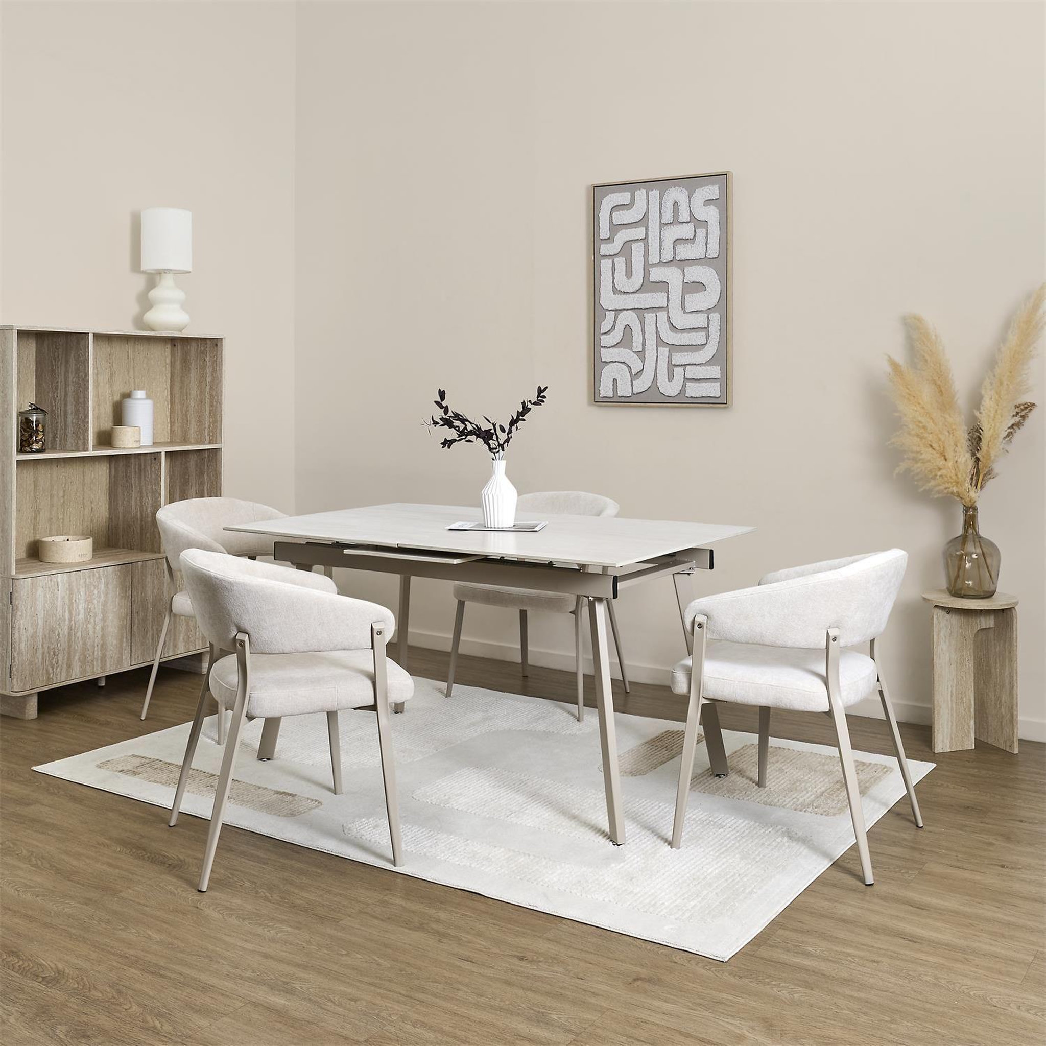 Voir la diapositive 2 : The Home Deco Factory Table à manger extensible en céramique effet travertin pour 6 à 8 personnes pietra - beige