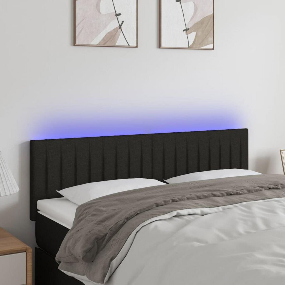 VIDAXL Tete de lit a LED Noir 144x5x78/88 cm Tissu