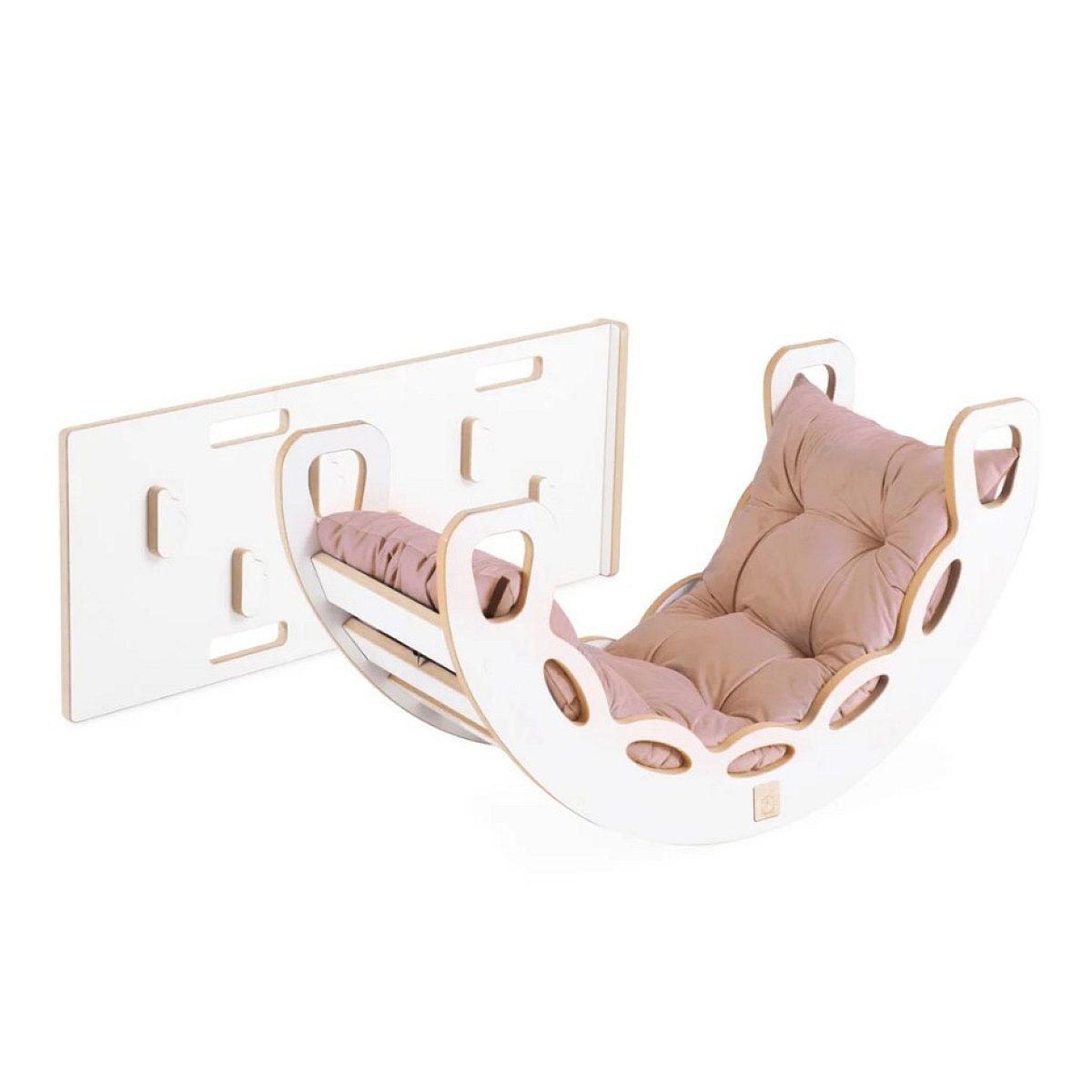 PLUSH NEST Petit rocker 4-en-1 + mur/toboggan beige velours