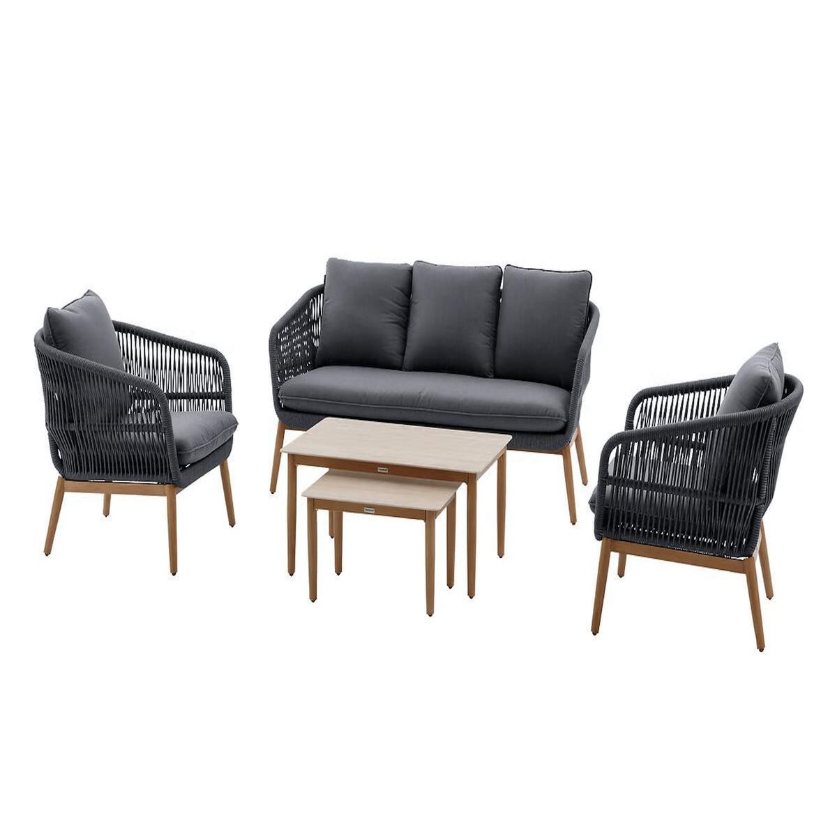 HESPERIDE Salon de jardin alu effet bois brossé Orissa Gris - 5 places - Hespéride