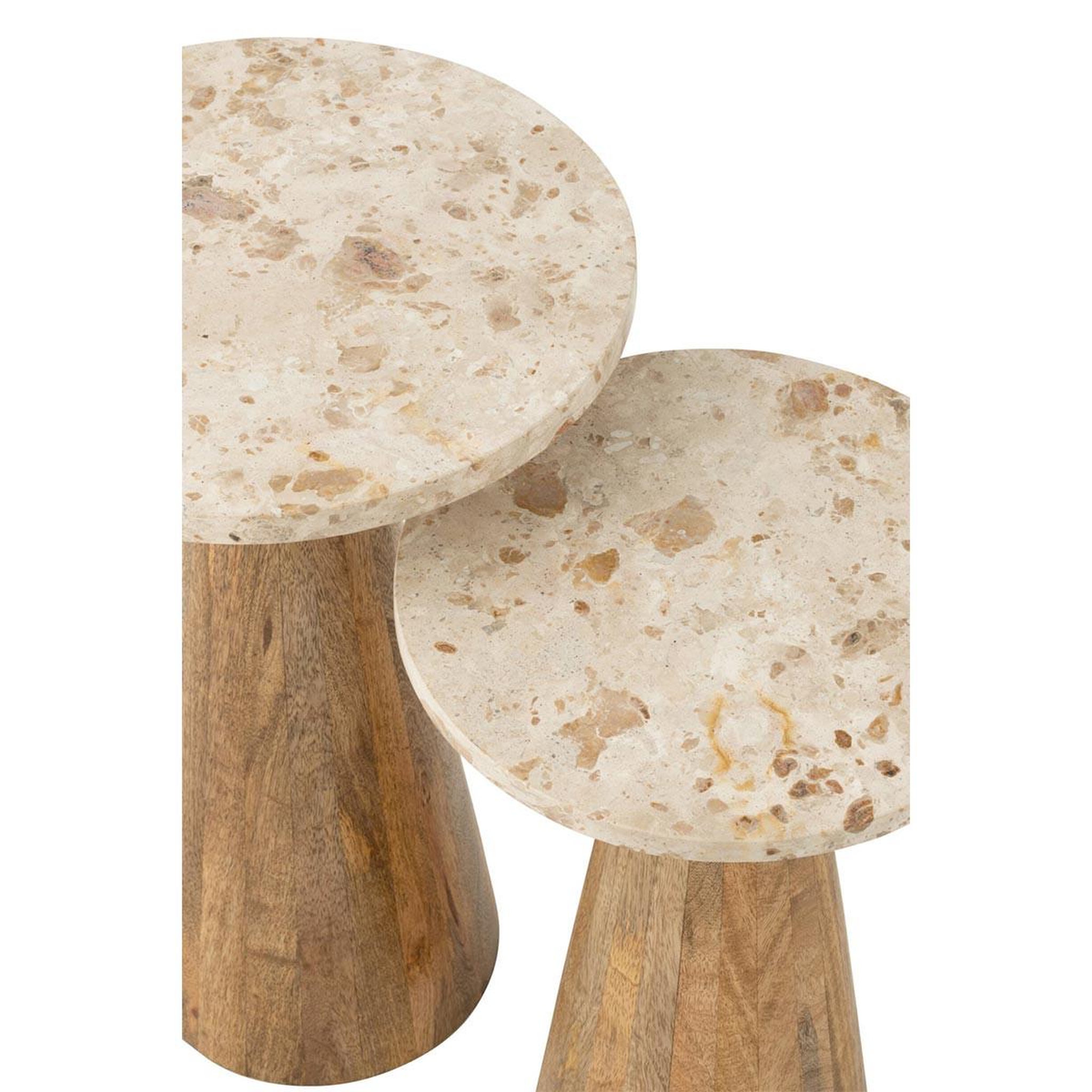Voir la diapositive 5 : J-LINE Lot de 2 tables d'appoint en marbre  eula  53cm beige