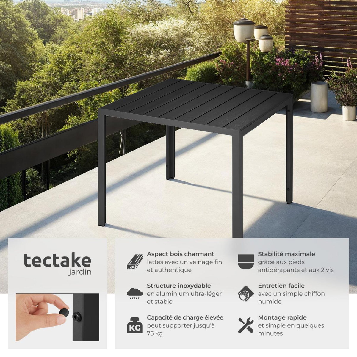 tectake Table de jardin en aluminium et plastique noir