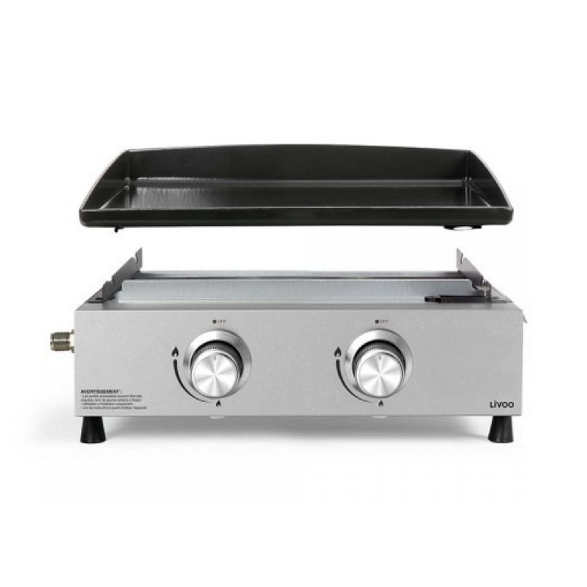 Voir la diapositive 2 : LIVOO Plancha gaz 5000w plaque acier émaillé 45.5x35.5cm - doc323i