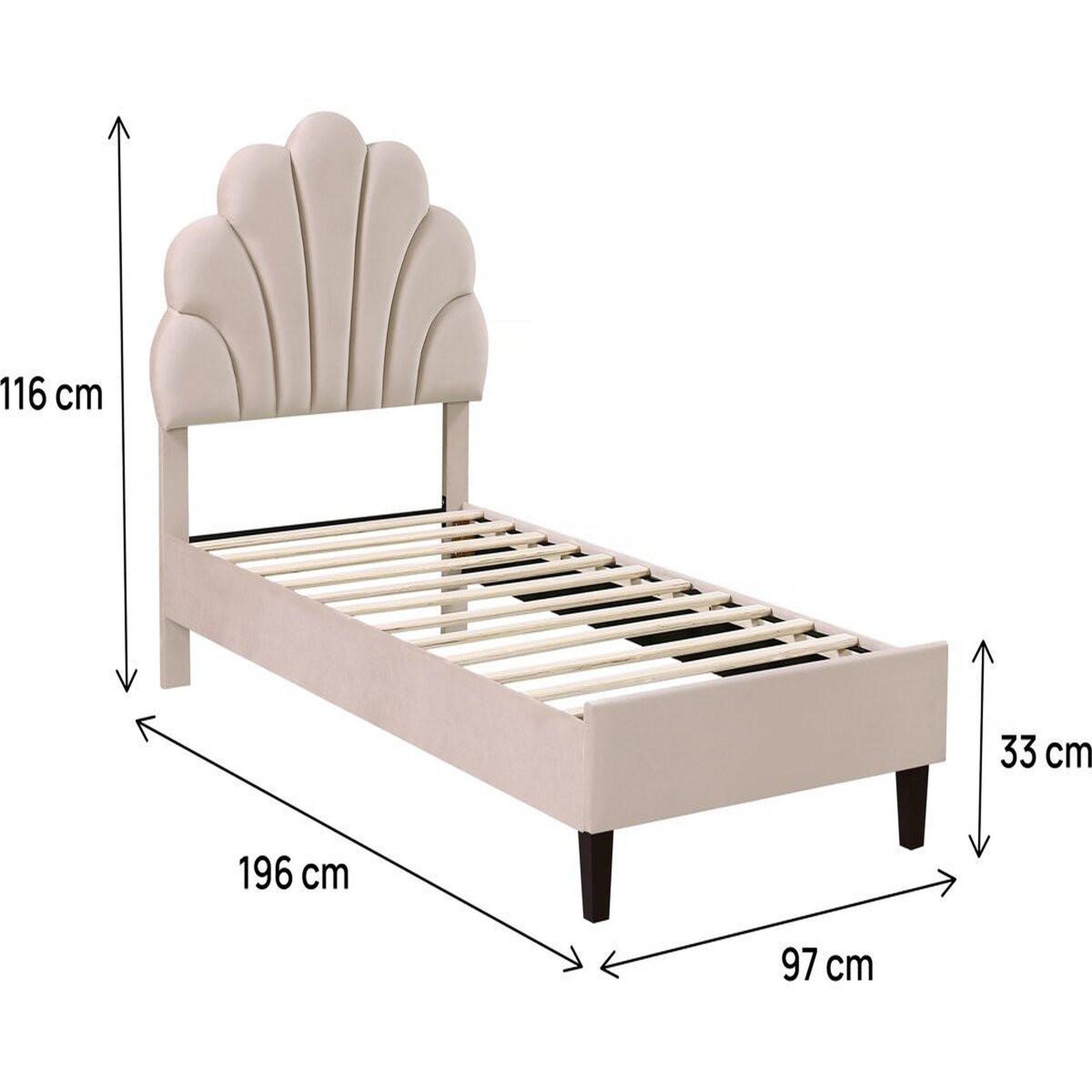 Voir la diapositive 3 : Habitat et Jardin Lit coquillage en velours  manon  - 90 x 190 cm - beige