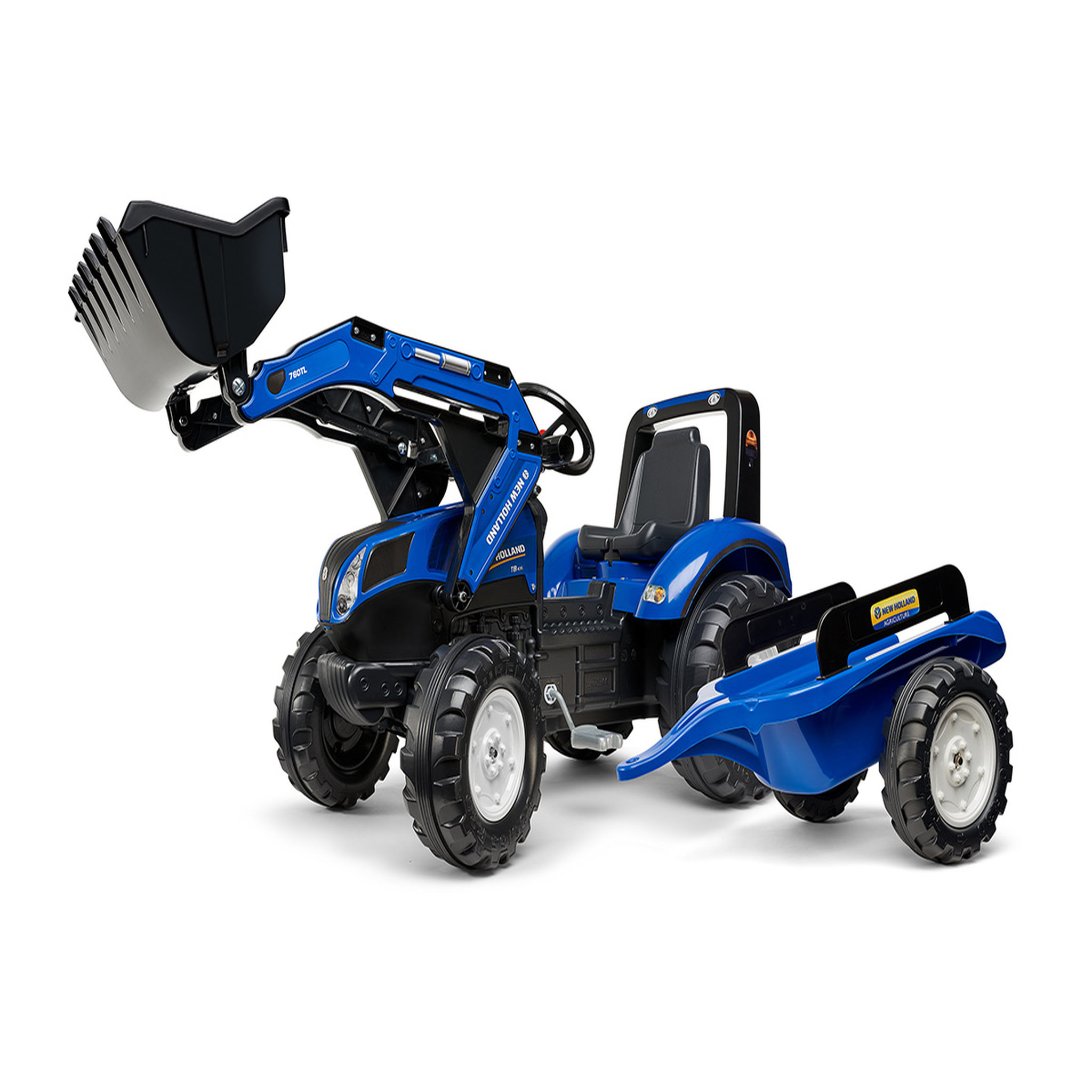 Voir la diapositive 1 : FALK Tractopelle enfant New Holland avec remorque 3 à 7 ans - Falk