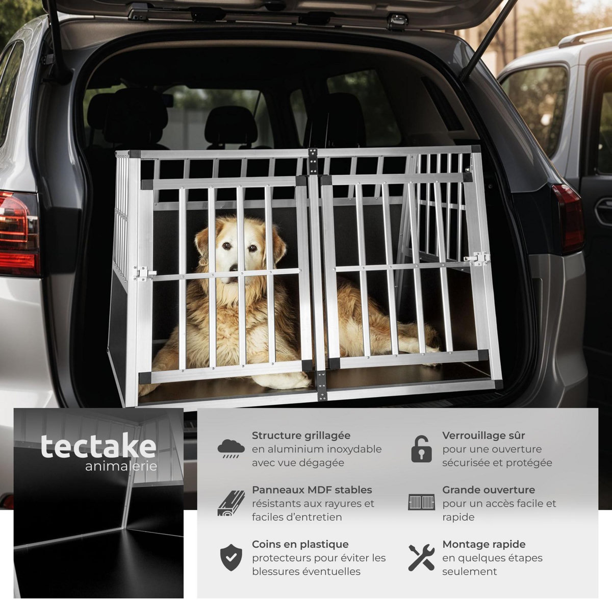 tectake Cage de transport pour chiens double sécurisée avec dos incliné noir