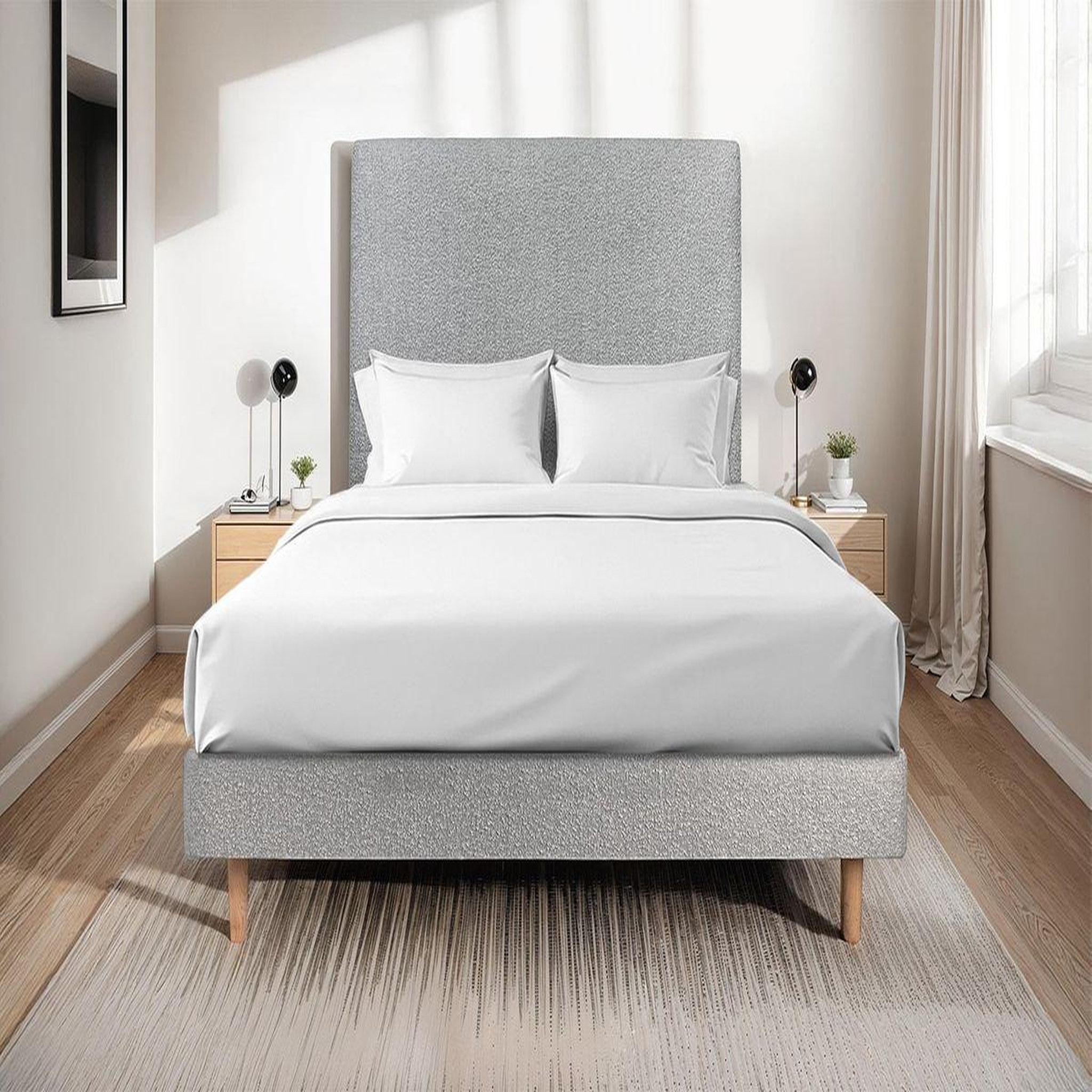 Voir la diapositive 2 : Sommeil de Plomb Lit avec tête de lit tapissier bouclette et sommier kit - Hauteur totale : 29cm