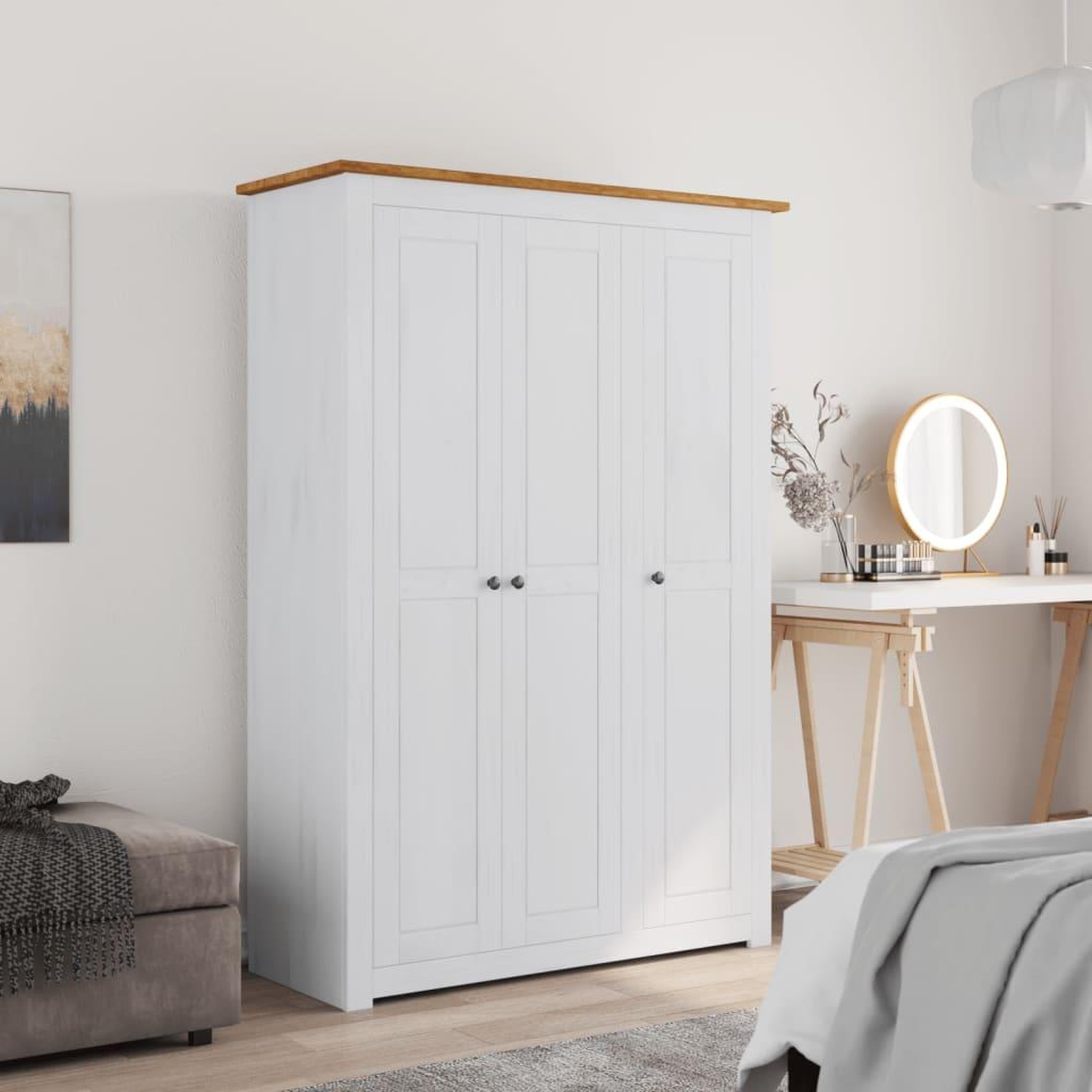 VIDAXL Garde-robe 3 portes Blanc 118x50x171,5cm Pin Assortiment Panama