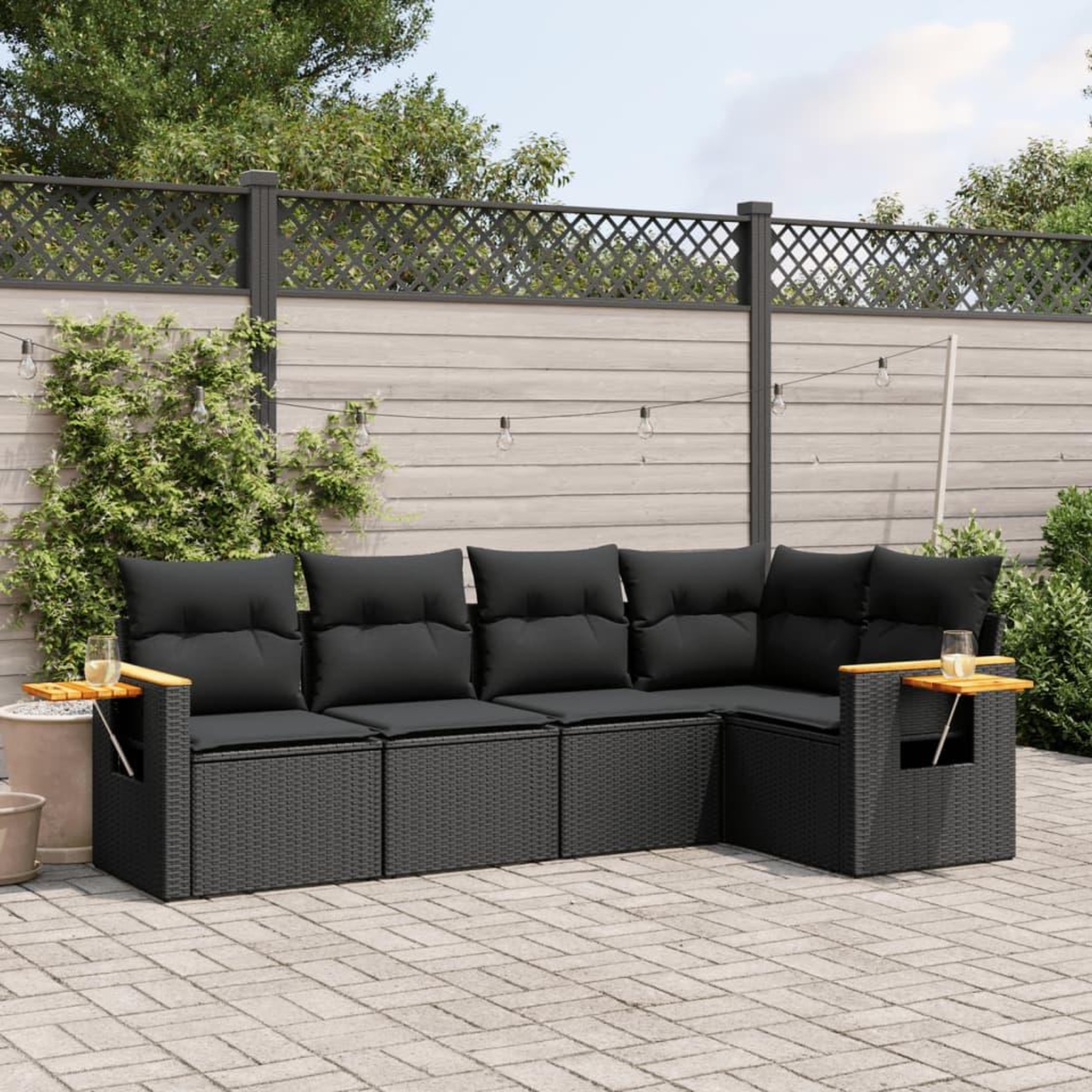 VIDAXL Salon de jardin 5 pcs avec coussins noir resine tressee