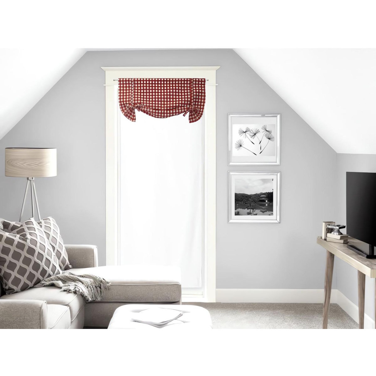 SOLEIL D'OCRE Voile porte fenêtre 70x200 cm VICHY rouge, en coton jacquard