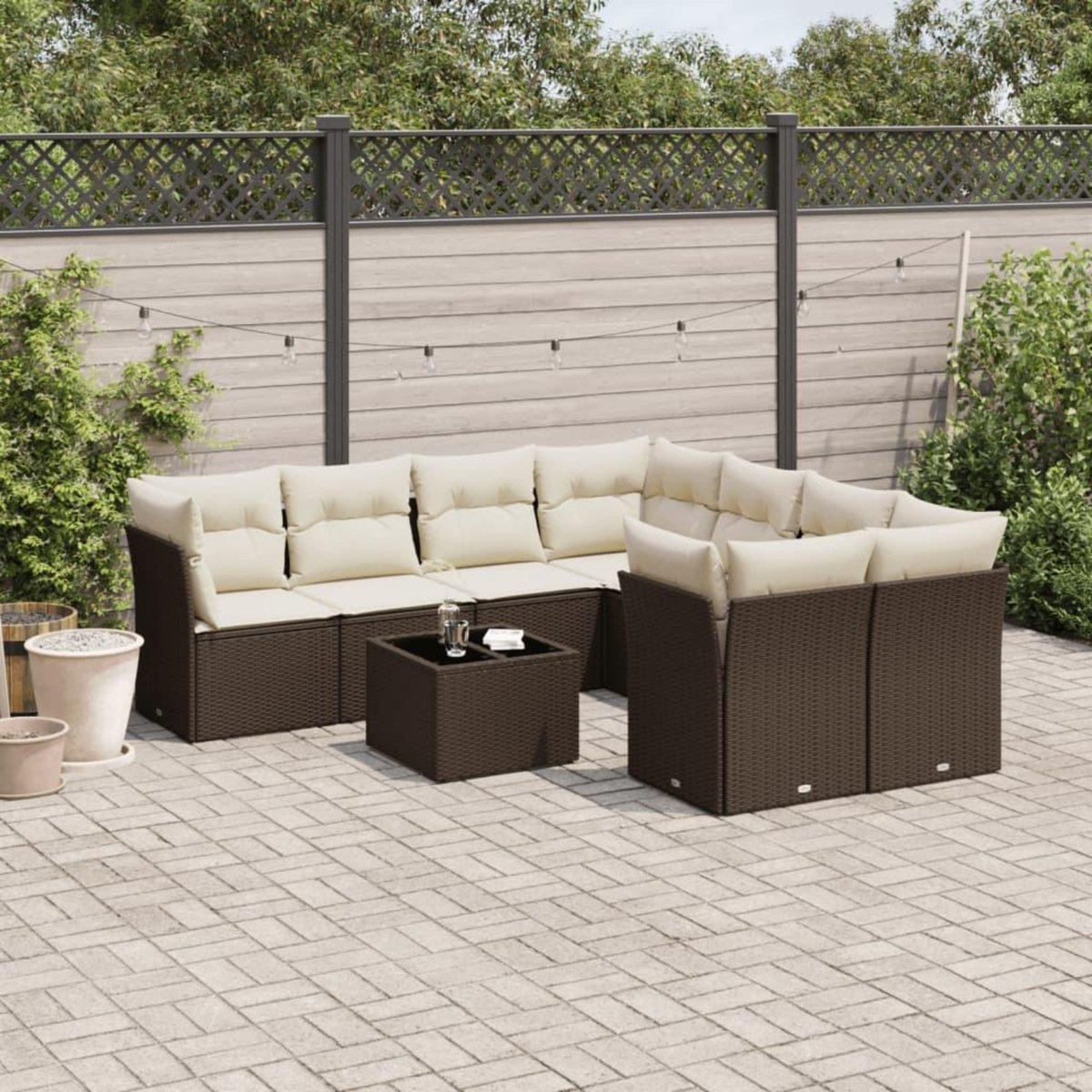 VIDAXL Salon de jardin avec coussins 9 pcs marron resine tressee