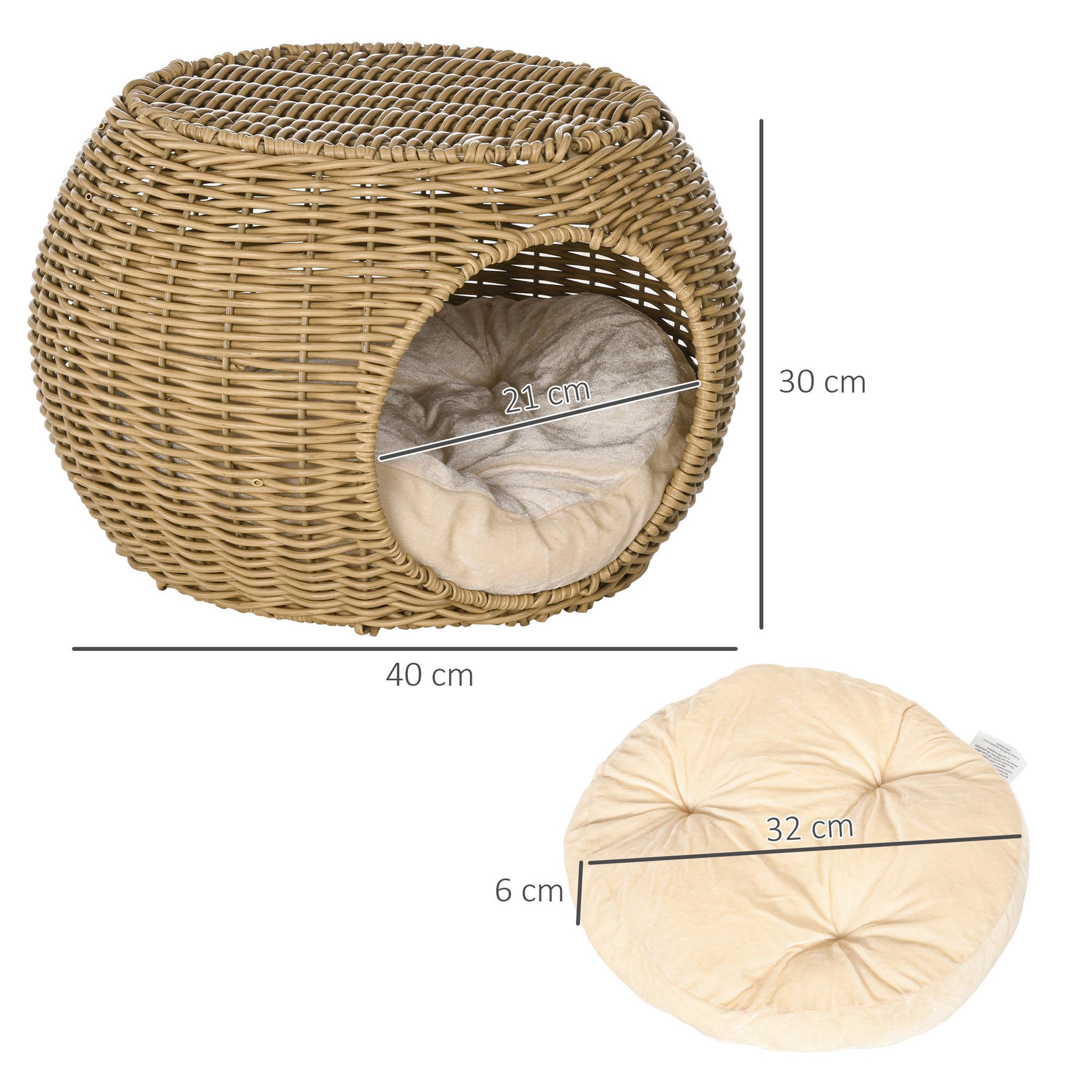 Voir la diapositive 3 : PAWHUT Panier chat lit chat cosy grand confort dim. Ø 40 x 30h cm coussin moelleux inclus polyester résine beige