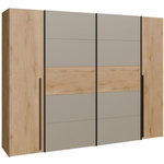 MARKET24 Armoire de chambre - NARAGO - Décor Chene et Taupe - 2 portes coulissantes + 2 portes battantes - L270 x P61 x H210 cm