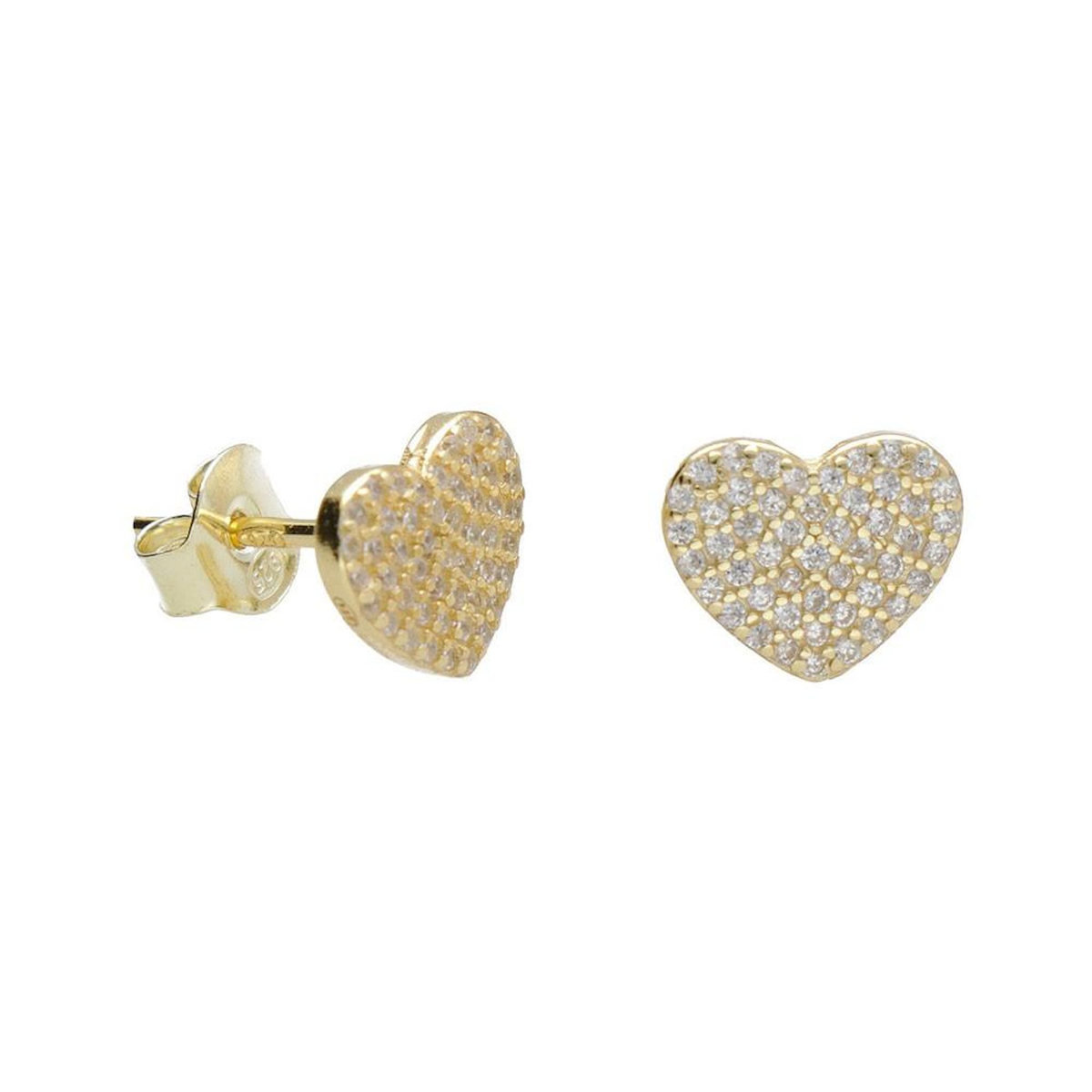 L'ATELIER D'AZUR Boucles d'Oreilles Argent 925/000 Doré - Coeur Pavé de Zirconiums