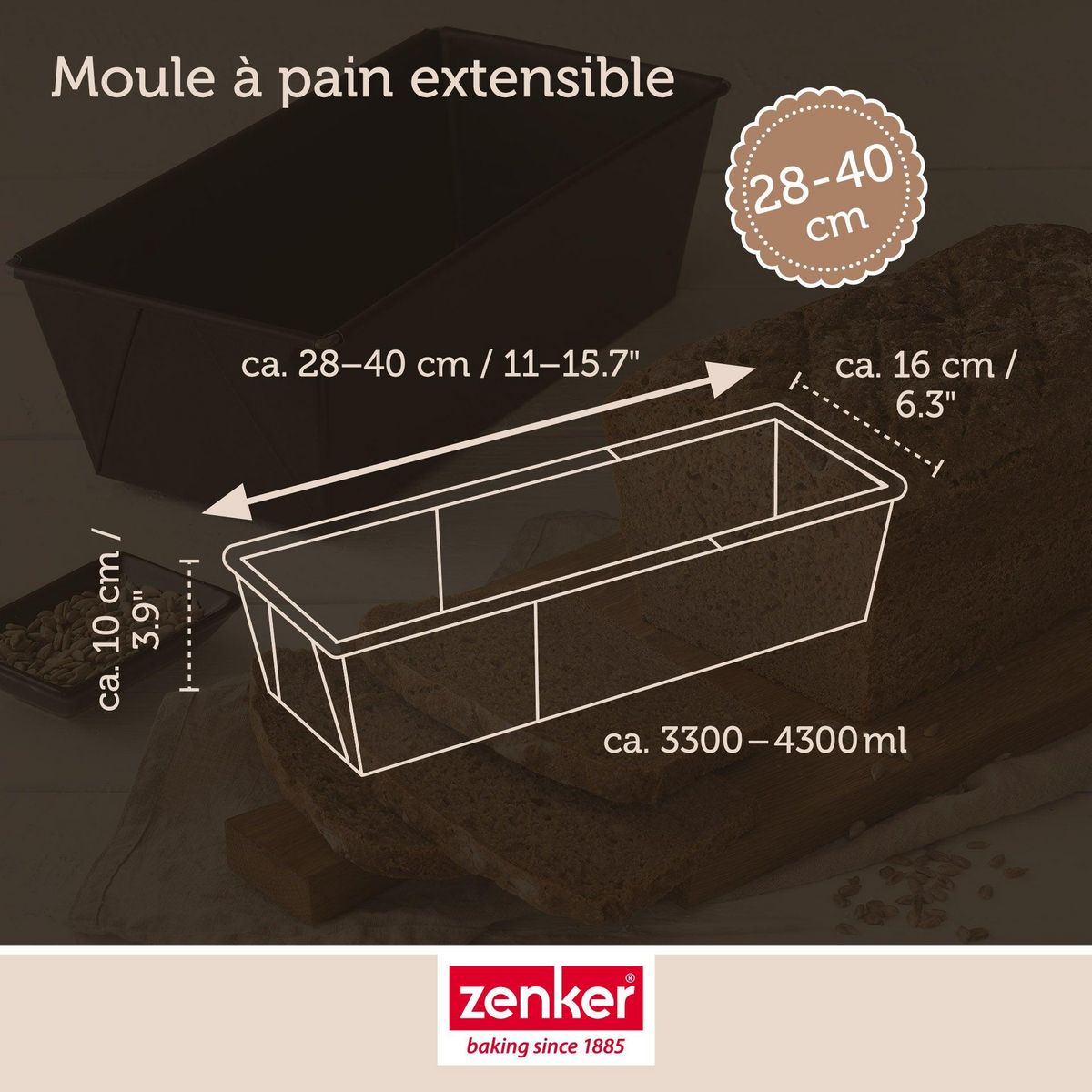 ZENKER Moule à cake extensible de 28 à 40 cm Zenker Pure