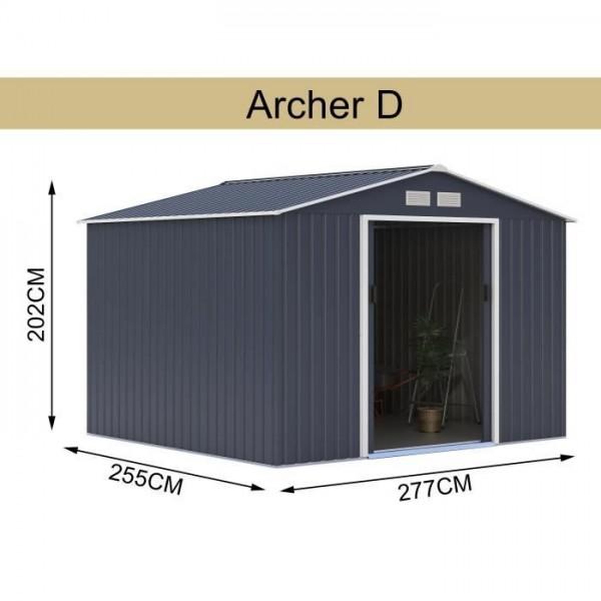 Voir la diapositive 3 : MARKET24 MERCURE Abri de jardin en métal 7,06 m² - 277 x 255 x 202 cm - Kit d'ancrage inclus, 2 portes coulissantes - Gris