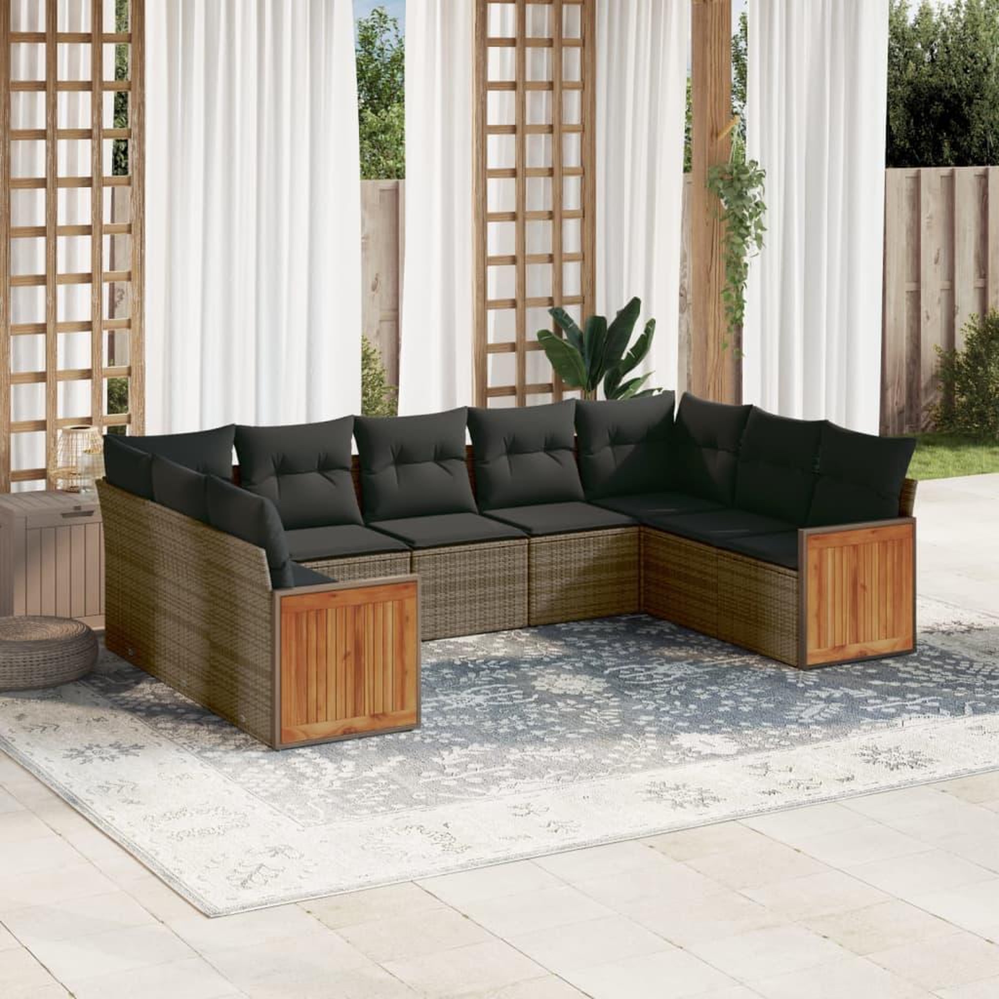 VIDAXL Salon de jardin 9 pcs avec coussins gris resine tressee