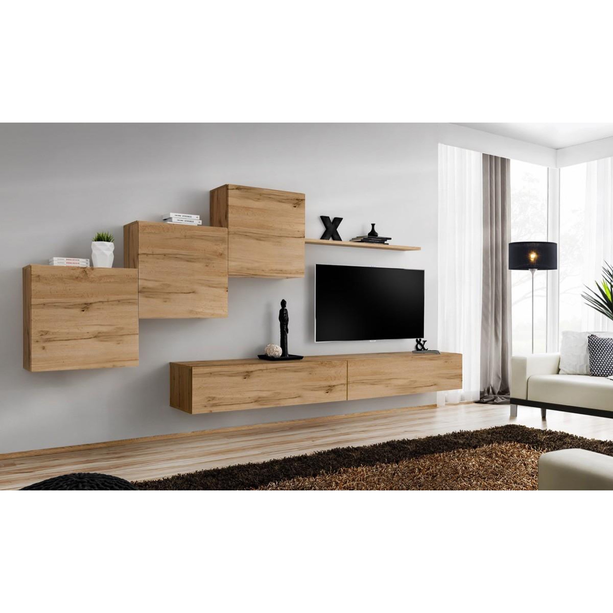 Voir la diapositive 2 : Paris Prix Meuble tv mural design  switch x  330cm naturel