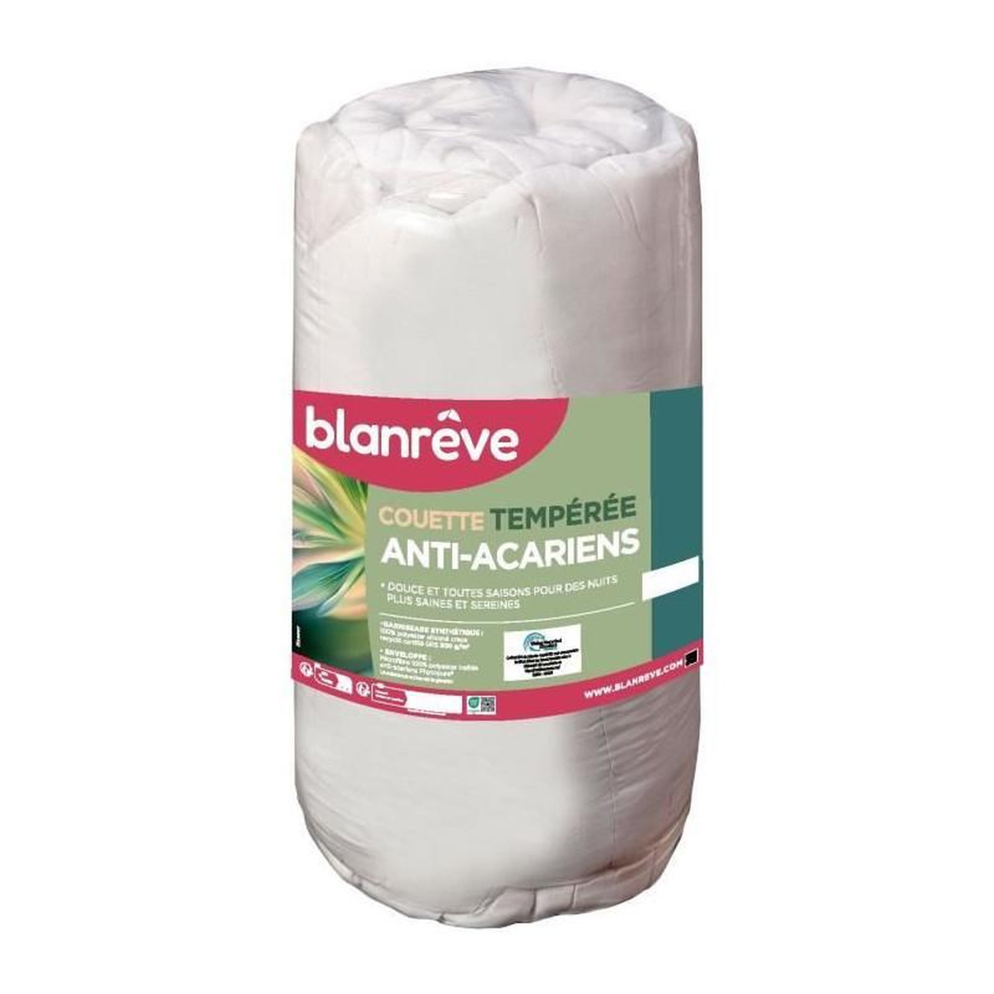 Voir la diapositive 4 : BLANREVE Couette tempérée anti-acariens - 300 gr/m² - BLANREVE - 140 x 200 cm - Blanc