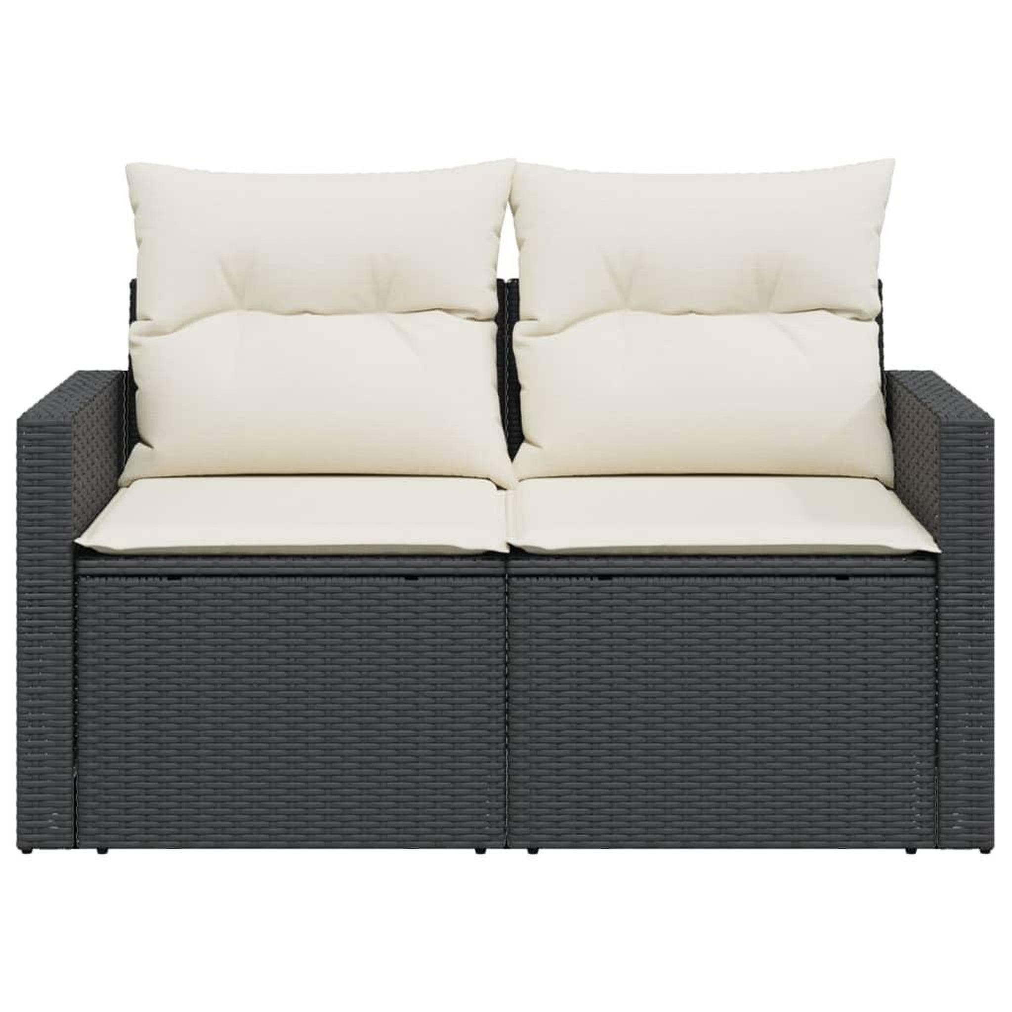 Voir la diapositive 4 : VIDAXL Canape de jardin avec coussins 2 places noir resine tressee