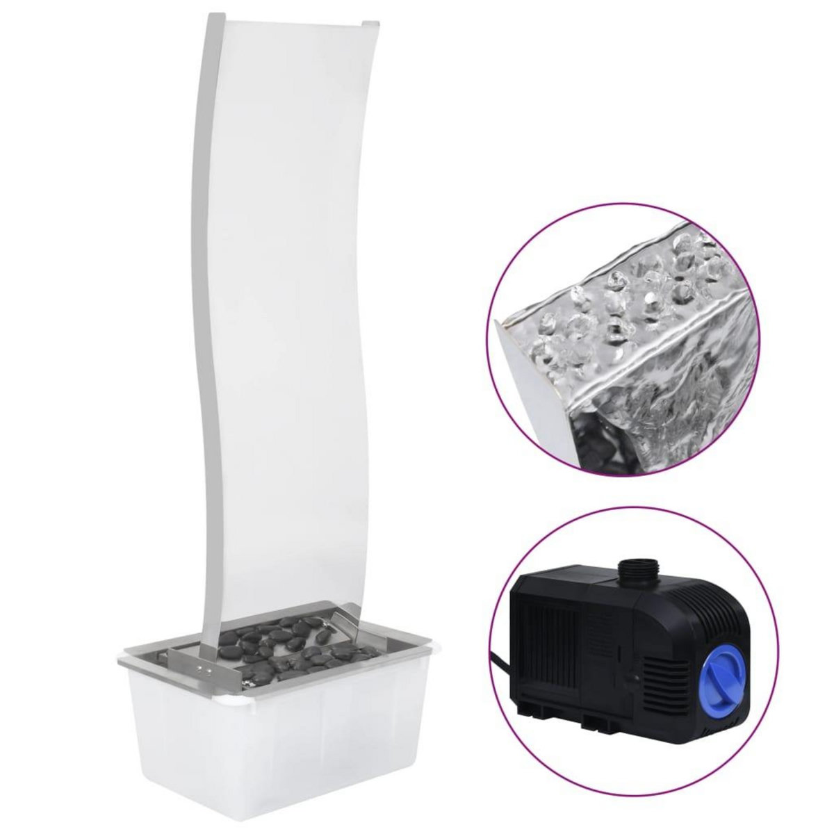 VIDAXL Fontaine de jardin avec pompe Acier inoxydable 130 cm Courbe