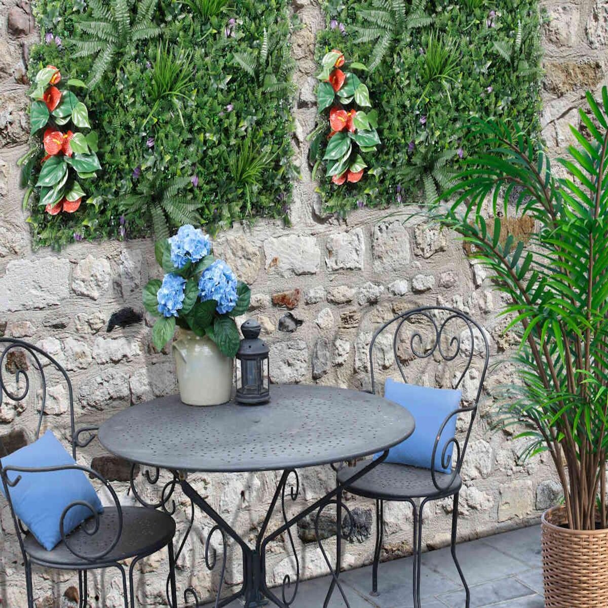 NATURE Dalle végétale murale artificielle - structure et feuillage Îles aux Fleurs- 100 x 100 cm -Nature