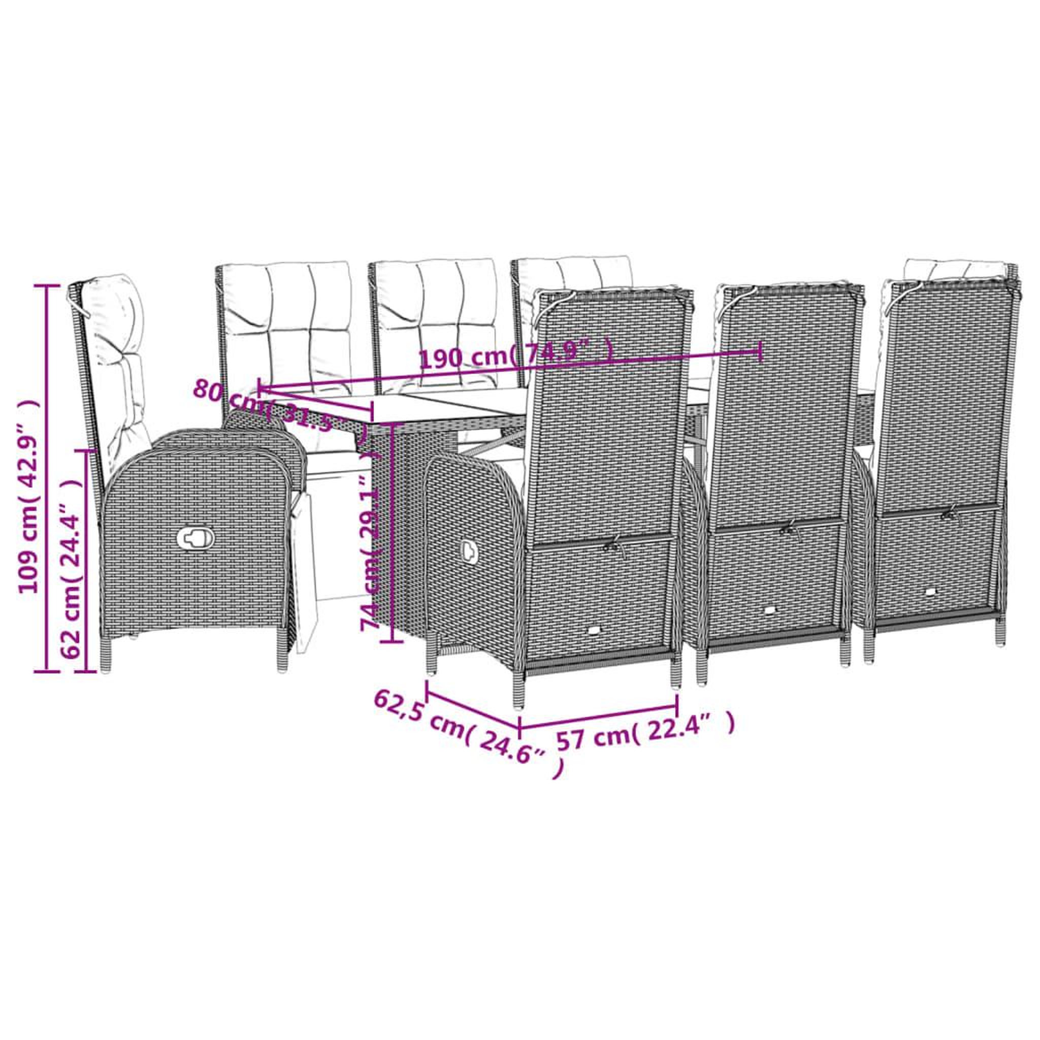 Voir la diapositive 6 : VIDAXL Ensemble a manger de jardin 9 pcs coussins gris resine tressee