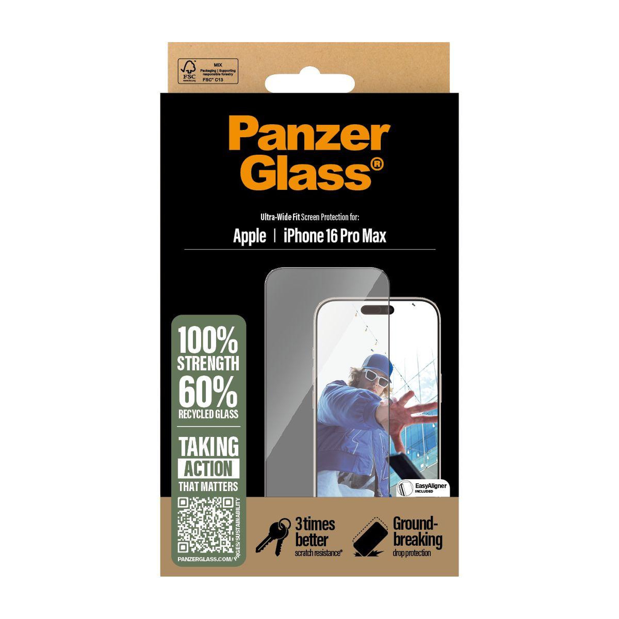 Voir la diapositive 3 : PANZERGLASS Protège écran iphone 16 pro max verre trempé uwf