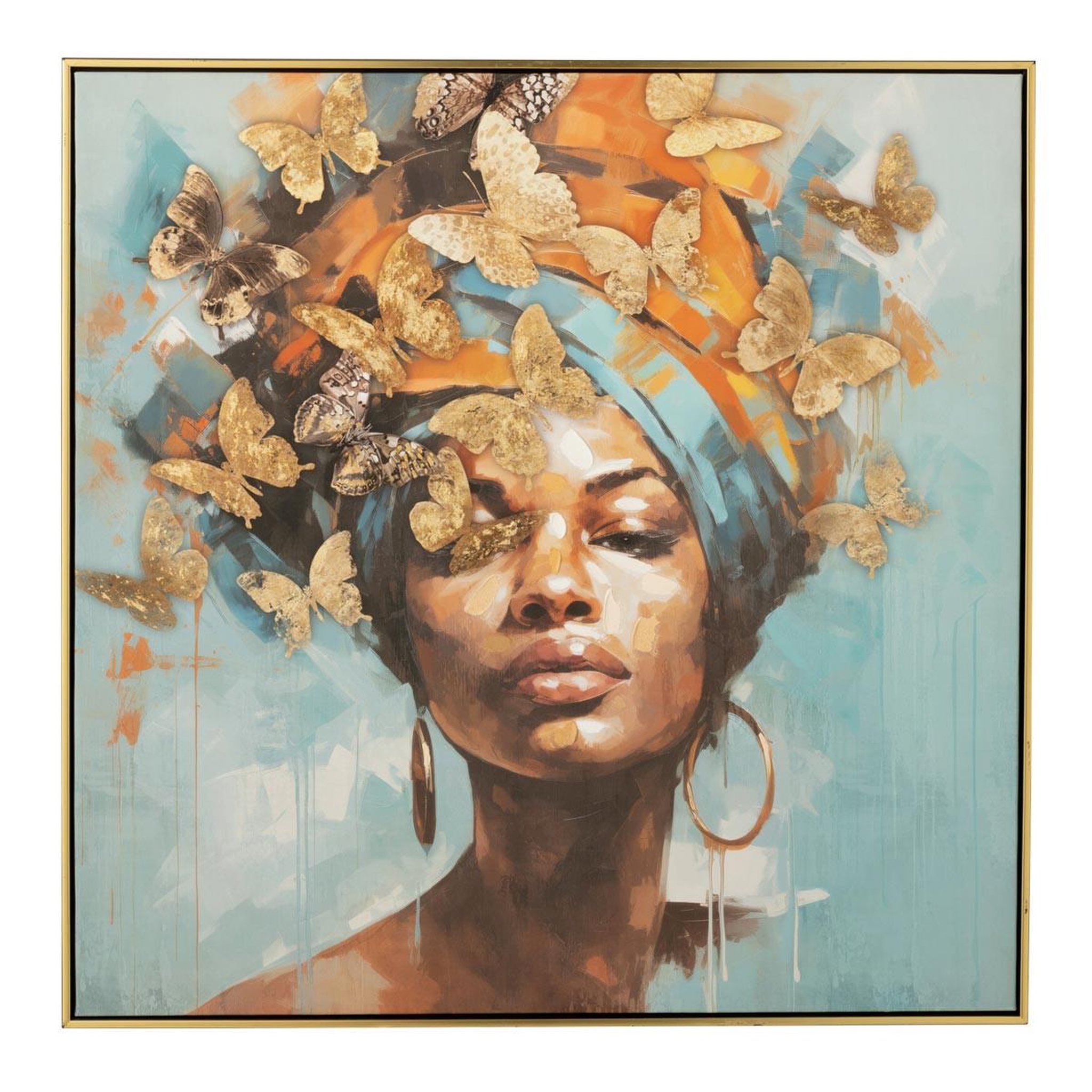 J-LINE Tableau déco femme  papillon  82x82cm multicolore