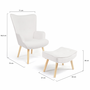 Voir la diapositive 6 : ID MARKET Fauteuil scandinave IVAR avec repose pieds en tissu bouclette blanc
