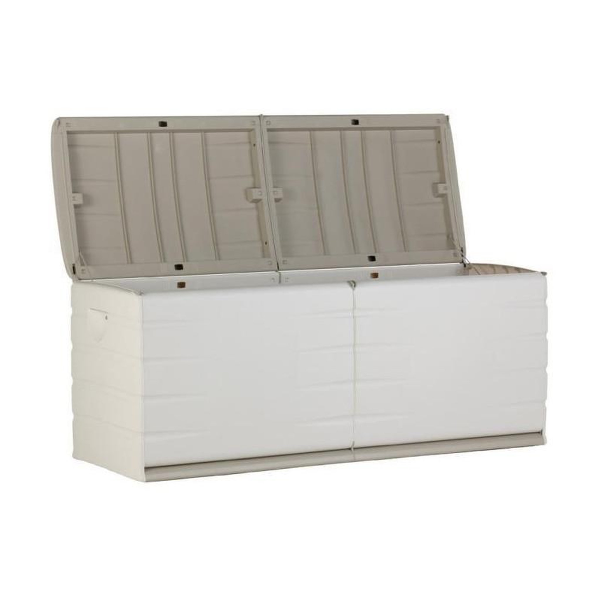 Voir la diapositive 2 : PLASTIKEN PLASTIKEN Coffre 450L Interieur/Exterieur Fonctionnel et Esthetique Cadenassable avec Roulettes Beige