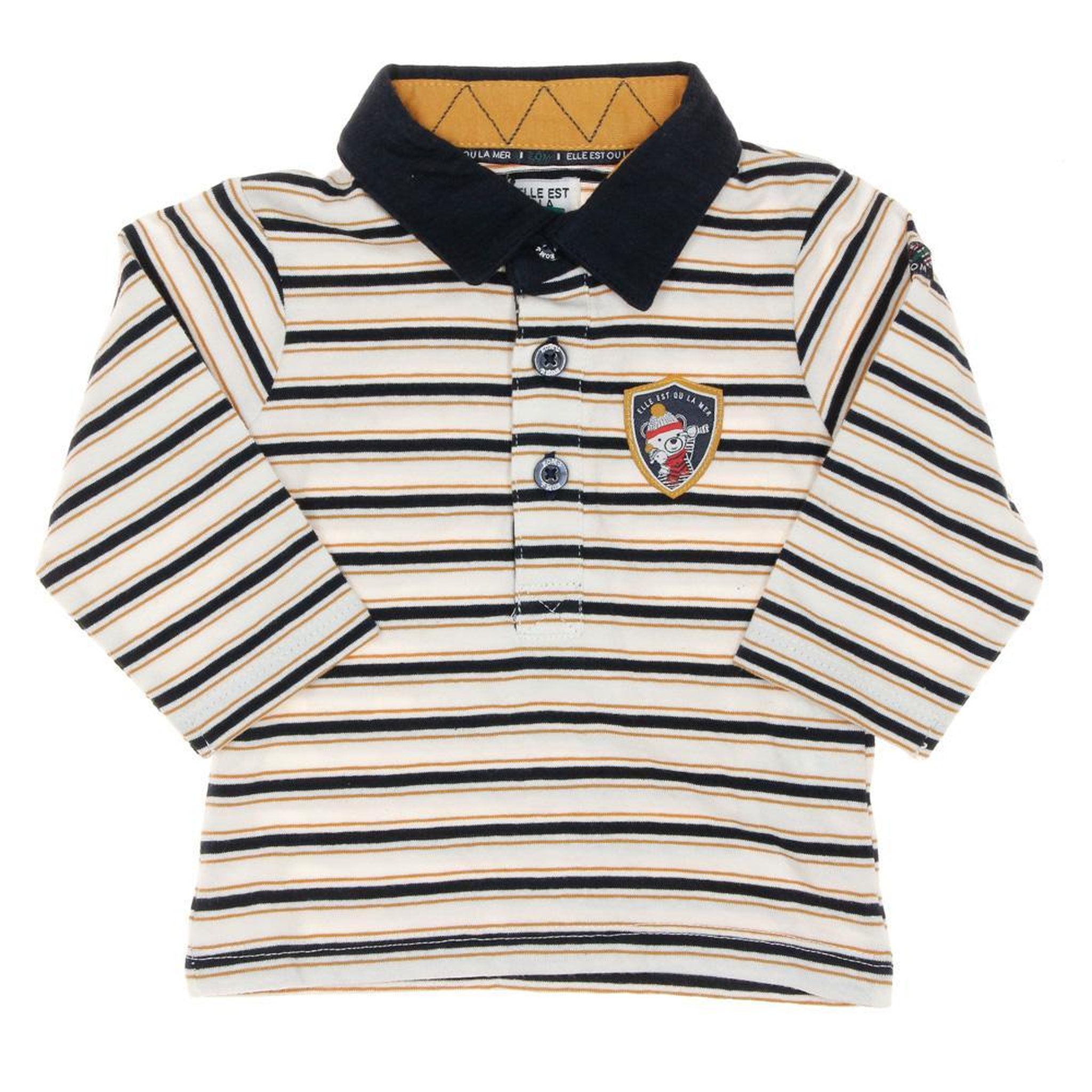 ELLE EST OU LA MER Polo Marine/Beige Garçon EOM Naimo. Coloris disponibles : Bleu