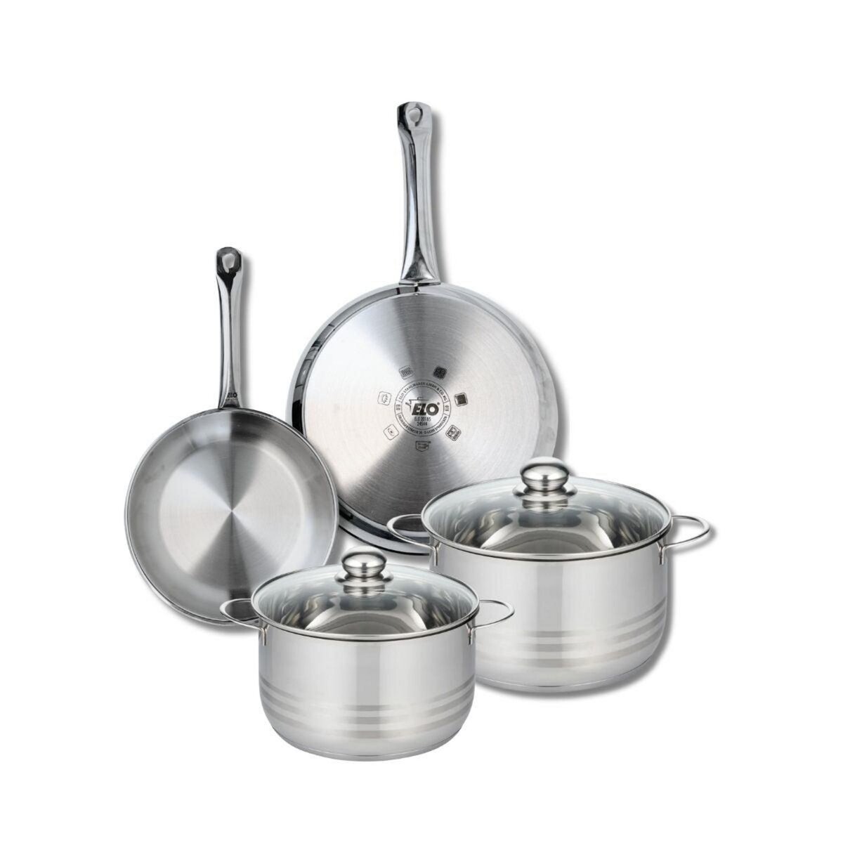 ELO Ensemble de 2 Poêles de cuisson 24 et 28 cm et 2 faitouts 20 et 24 cm Elo Profi Brillant