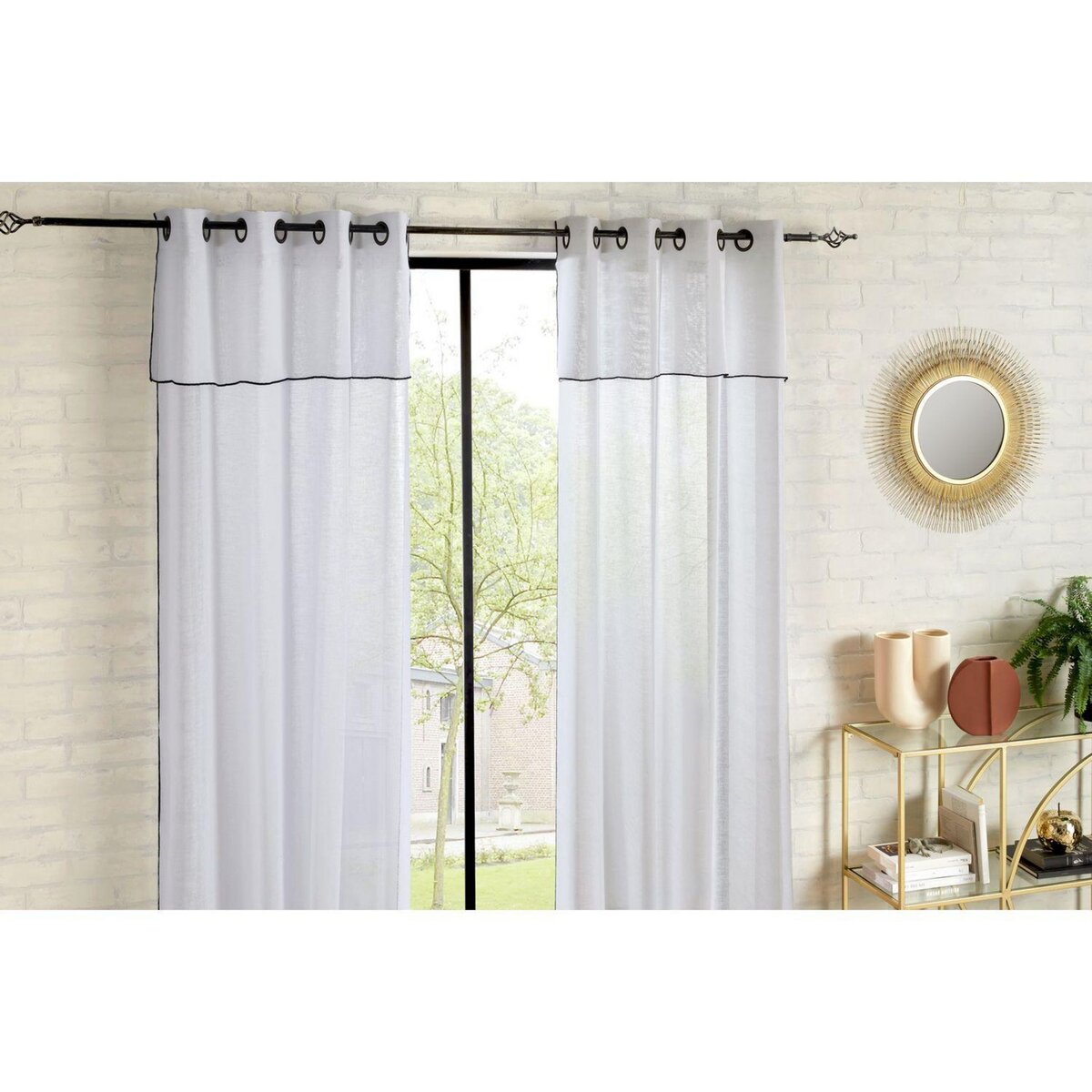 ATMOSPHERA Voilage à volant FRED - 140 x 240 cm - Blanc