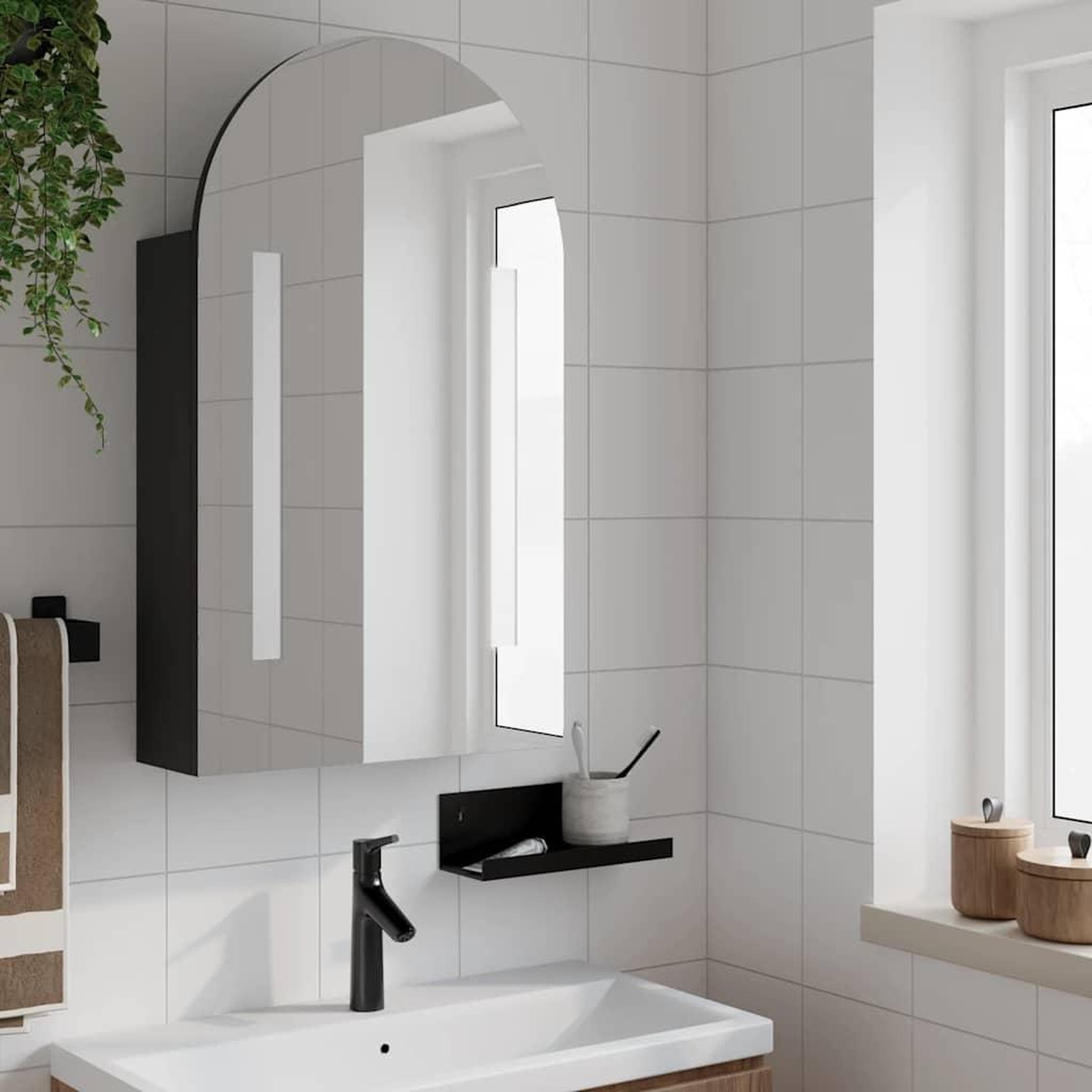 Voir la diapositive 3 : VIDAXL Armoire de bain a miroir avec LED arquee noir 42x13x70 cm