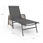 Voir la diapositive 5 : ID MARKET Lot de 2 transats de jardin inclinables RIO en acier gris anthracite, cordage effet rotin avec accoudoirs et toile grise