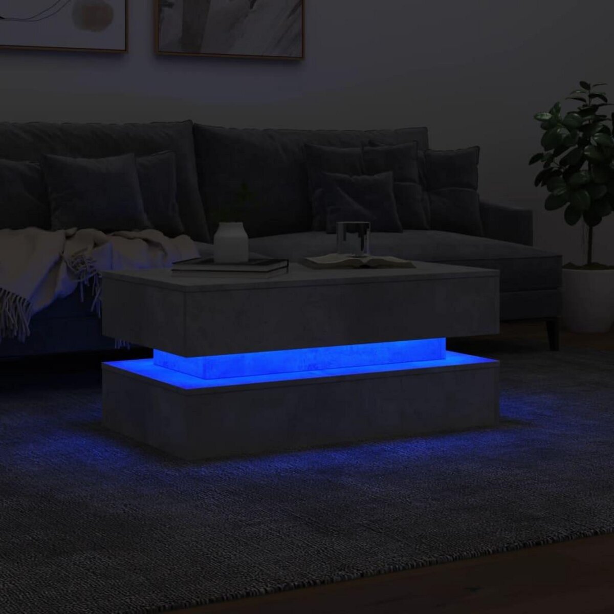 VIDAXL Table basse avec lumieres LED gris beton 90x50x40 cm