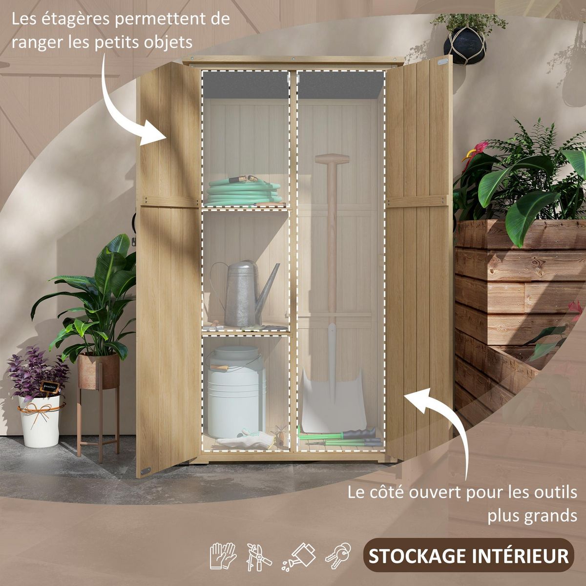 OUTSUNNY Armoire de jardin abri de jardin 2 portes croisillons 2 étagères toit bitumé bois sapin pré-huilé