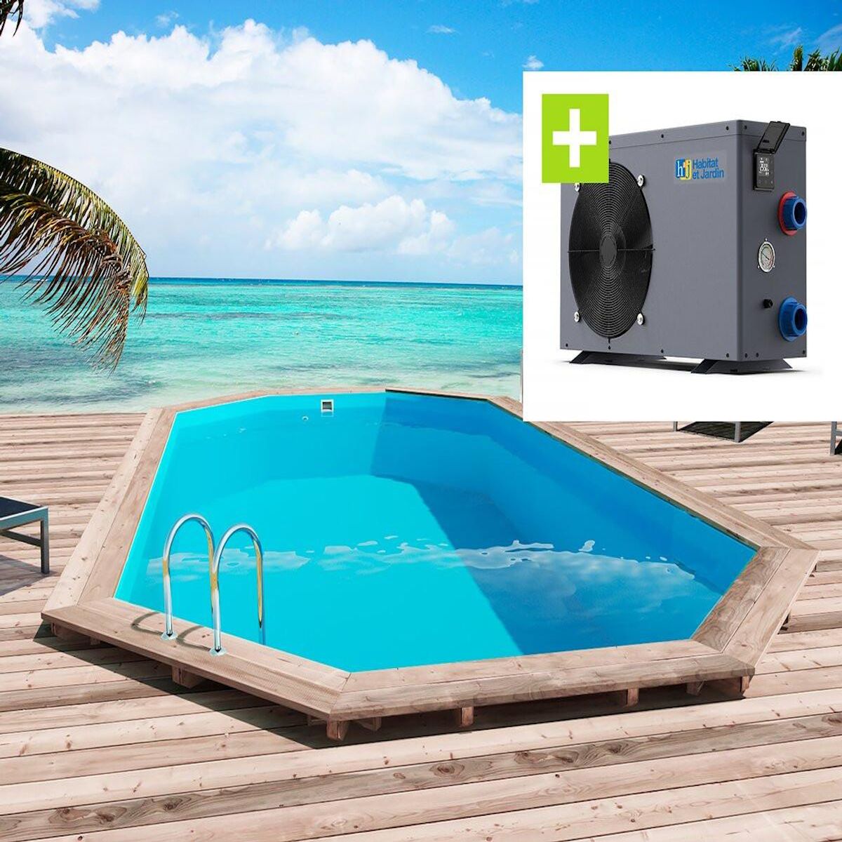 Habitat et Jardin Piscine bois  Sao Paulo  - 6.57 x 4.07 x 1.20 m + Pompe à chaleur - Puissance 6.1 kW