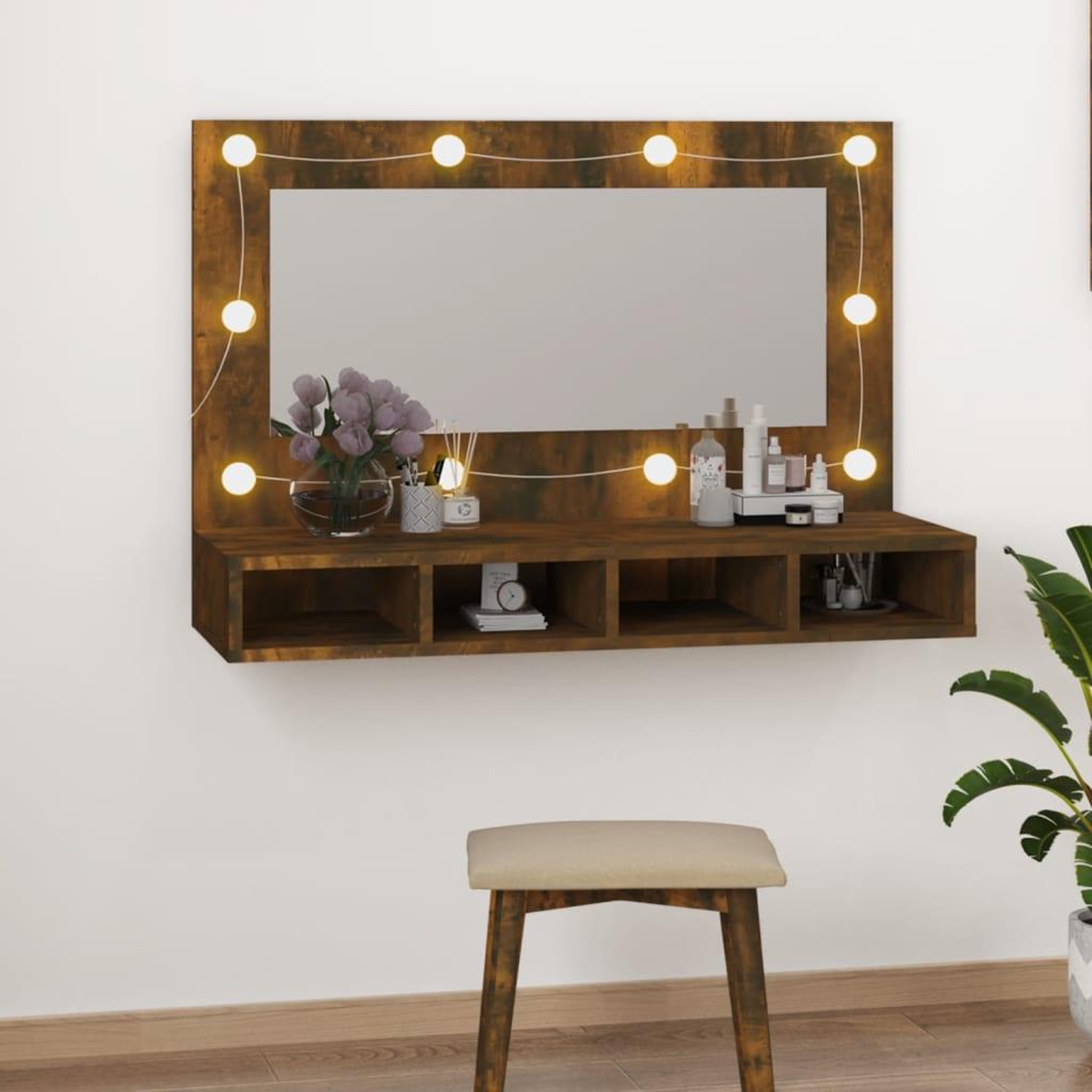 Voir la diapositive 1 : VIDAXL Armoire a miroir avec LED Chene fume 90x31,5x62 cm
