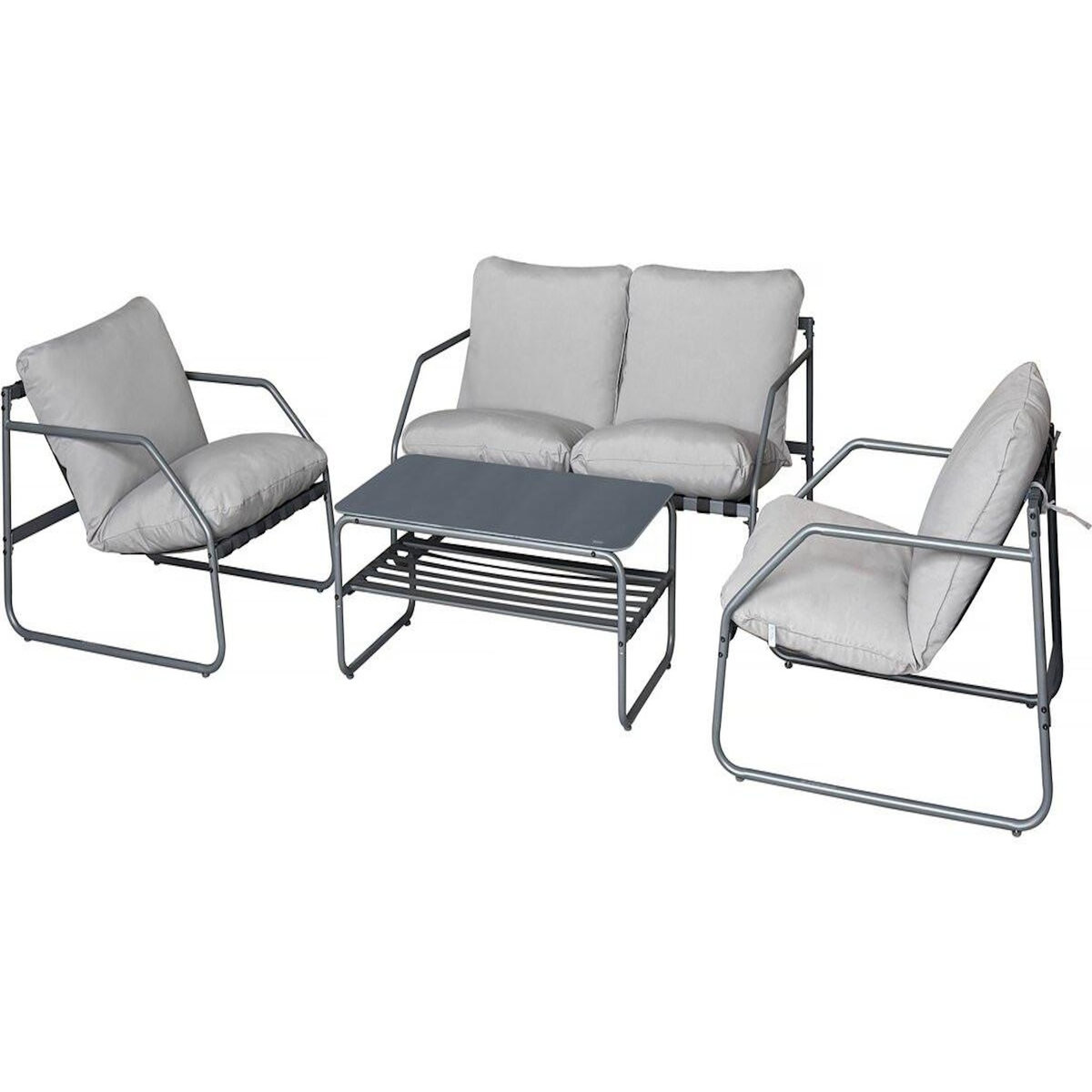 Habitat et Jardin Salon de jardin en métal avec coussins  Sora  - 4 places - Gris