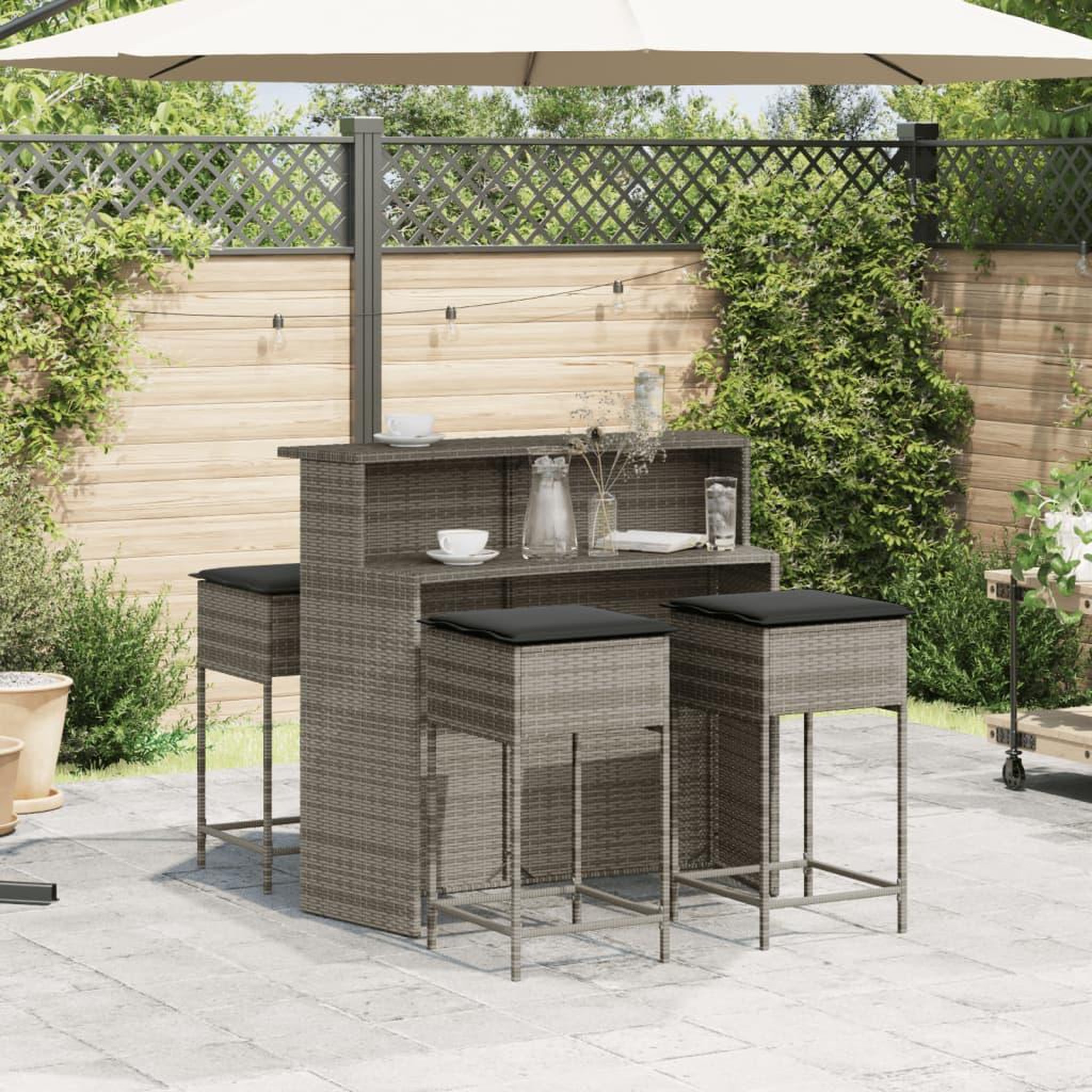 Voir la diapositive 3 : VIDAXL Ensemble de bar de jardin 5 pcs avec coussins gris poly rotin