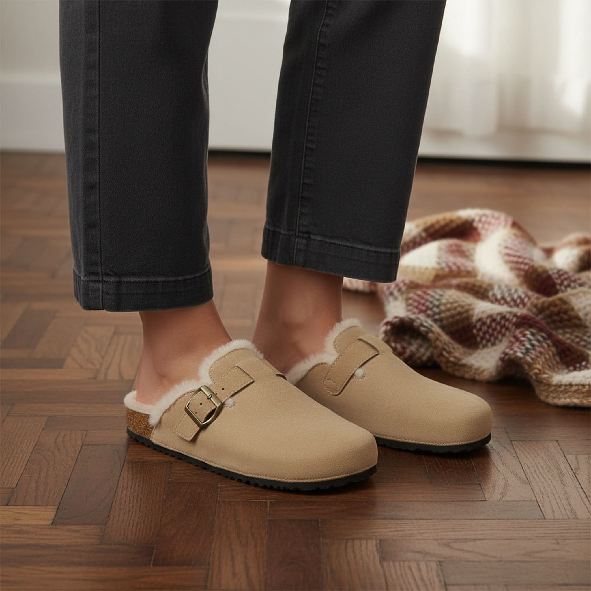 Voir la diapositive 2 : OZABI Ozabi sabots mules femme fourrées suédine boucle ajustable