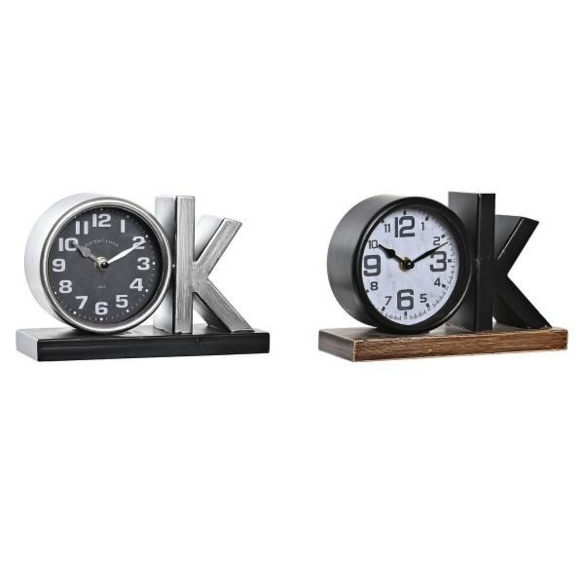 AAAAA Horloge de table DKD Home Decor 23 x 8 x 15 cm Argenté Noir Fer (2 Unités)