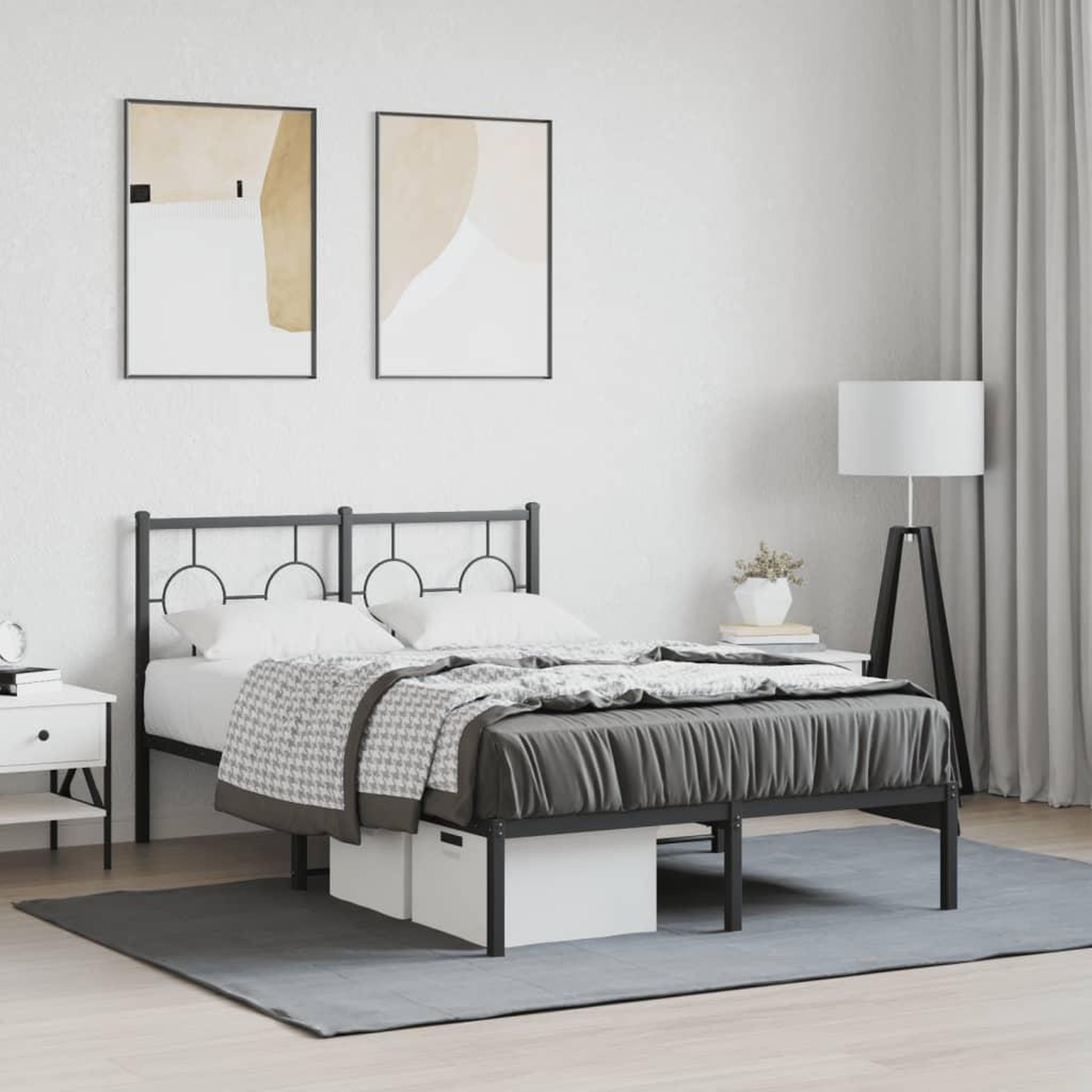 VIDAXL Cadre de lit metal sans matelas avec tete de lit noir 120x190cm